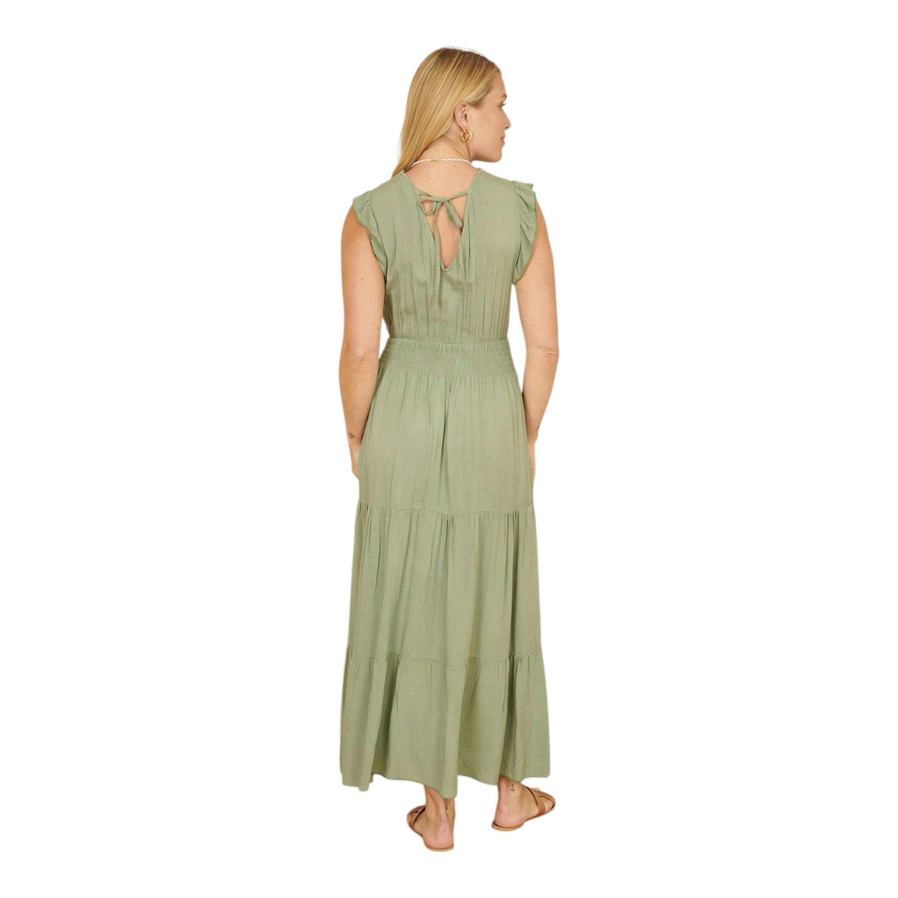 Yumi Green Viscose Lace Trim Wrap Maxi Dress , view 4 of 5
