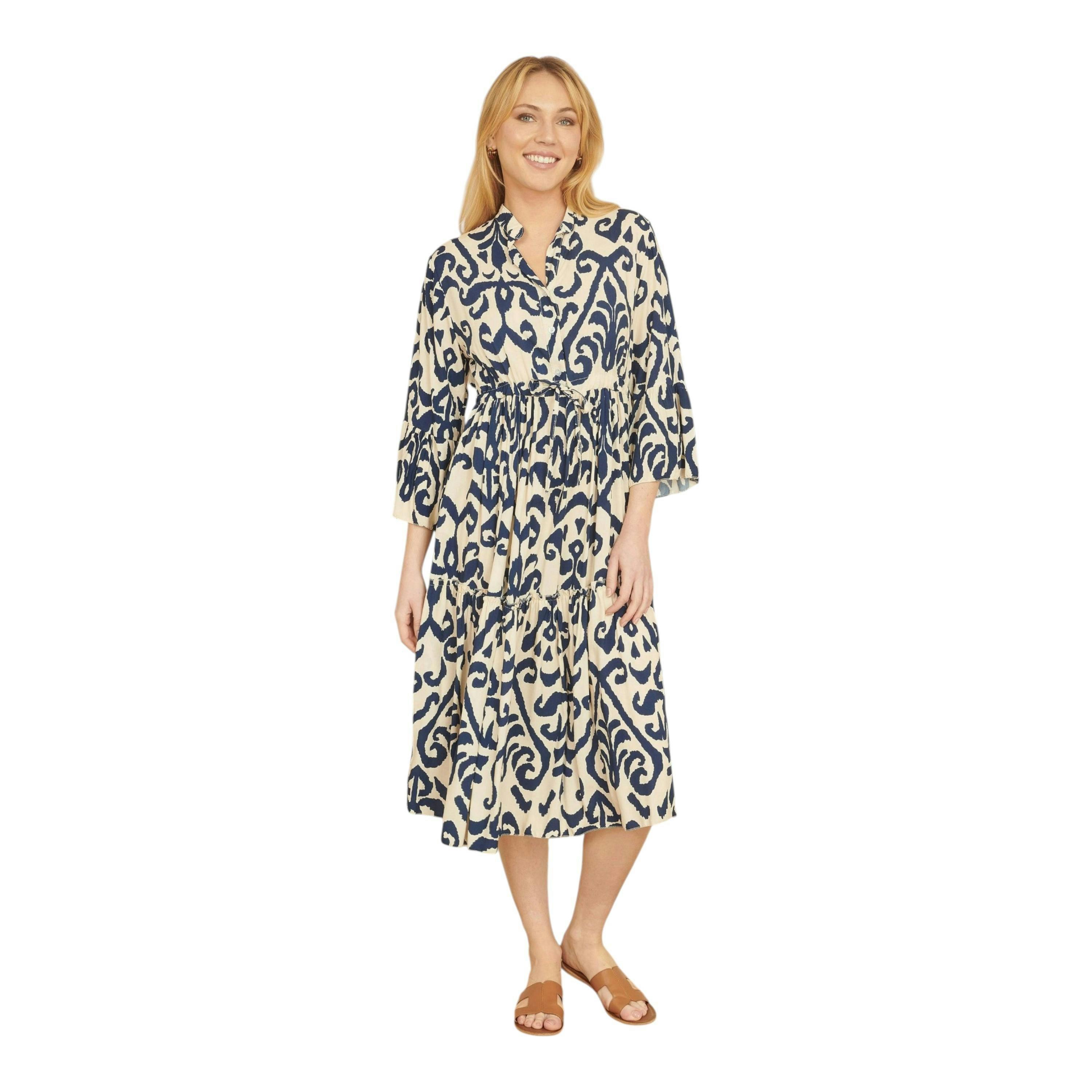 Yumi Navy Block Print Kaftan , view 1 of 4