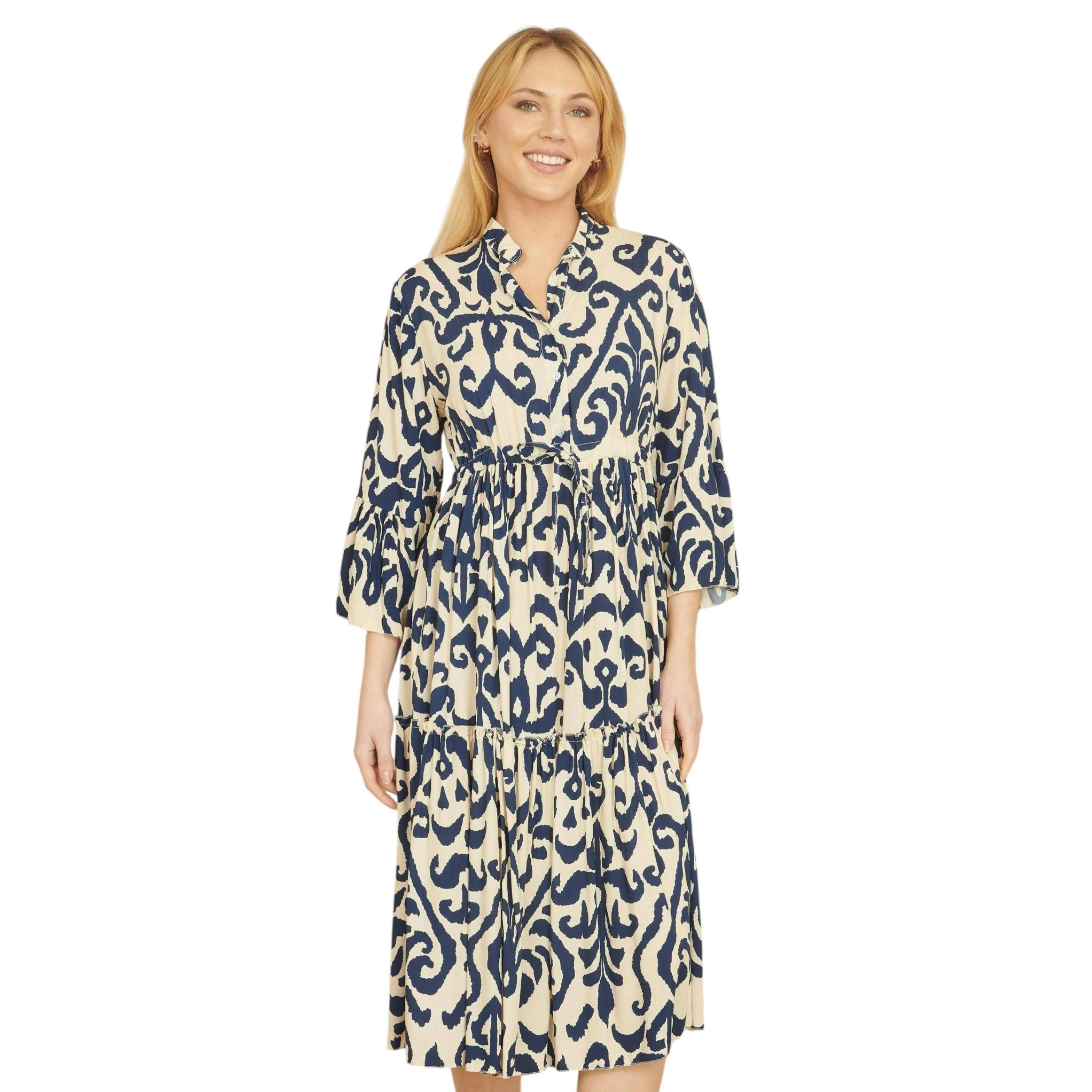 Yumi Navy Block Print Kaftan , view 2 of 4