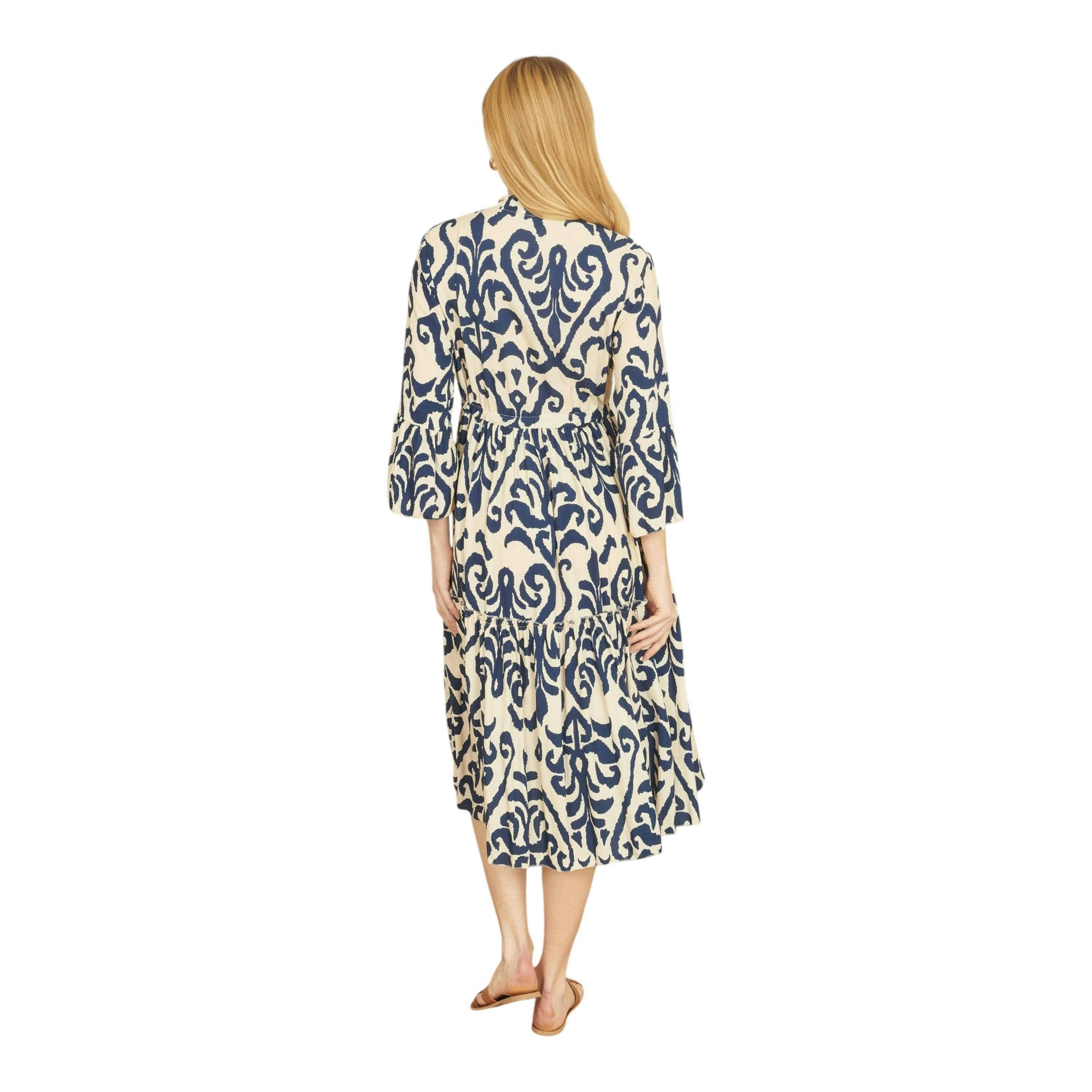 Yumi Navy Block Print Kaftan , view 3 of 4