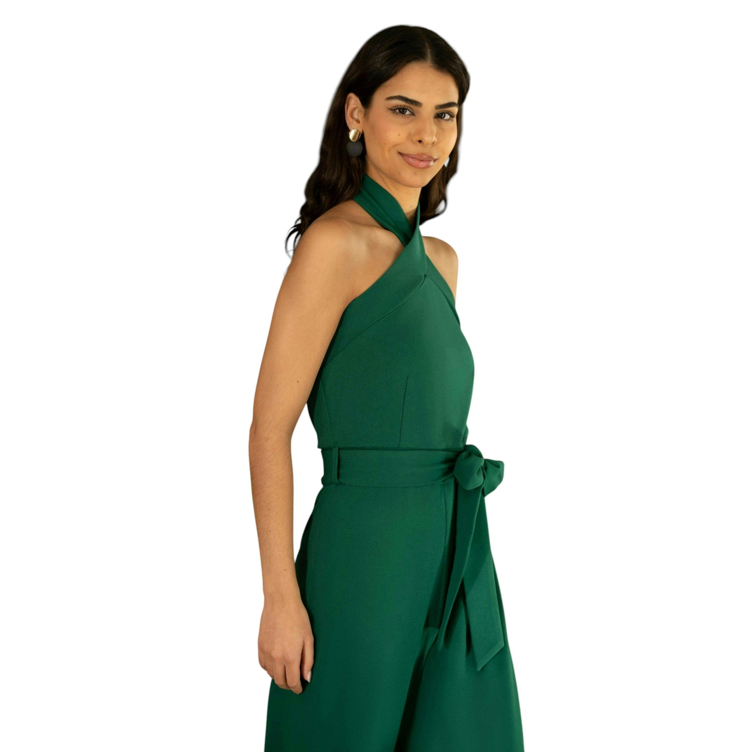 Yumi Green Cross Over Halter Neck Jumpsuit , view 1 of 4