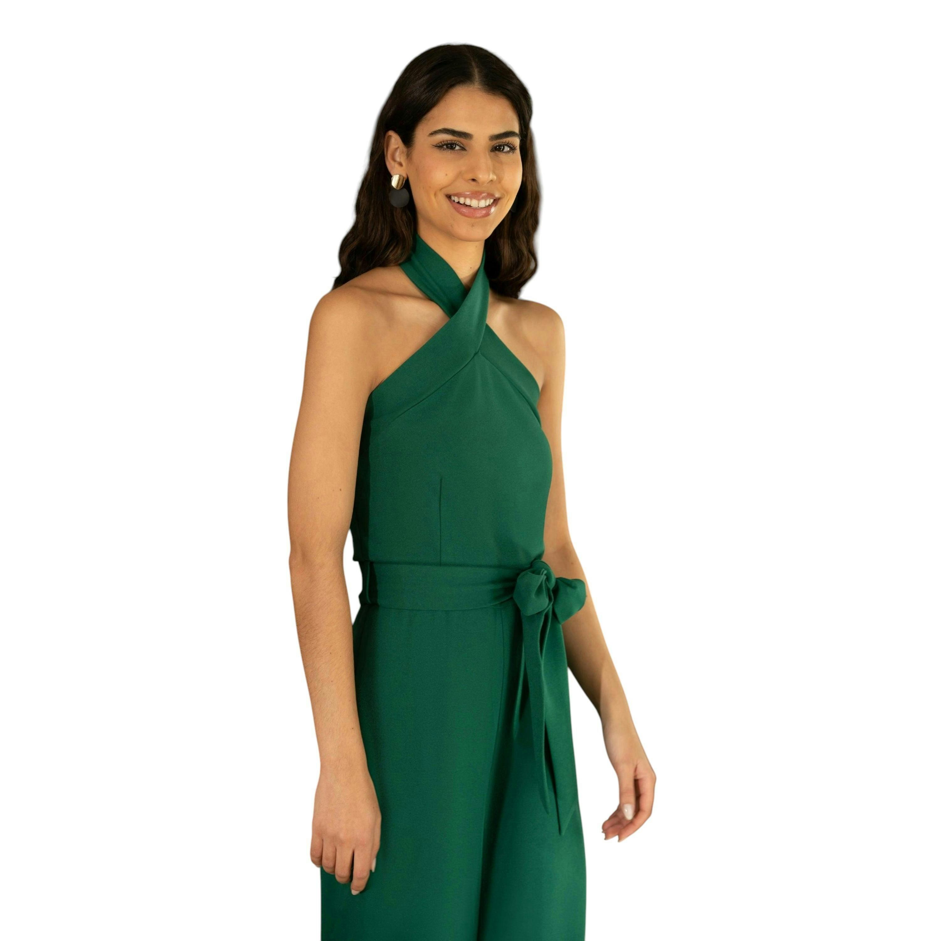 Yumi Green Cross Over Halter Neck Jumpsuit , view 4 of 4
