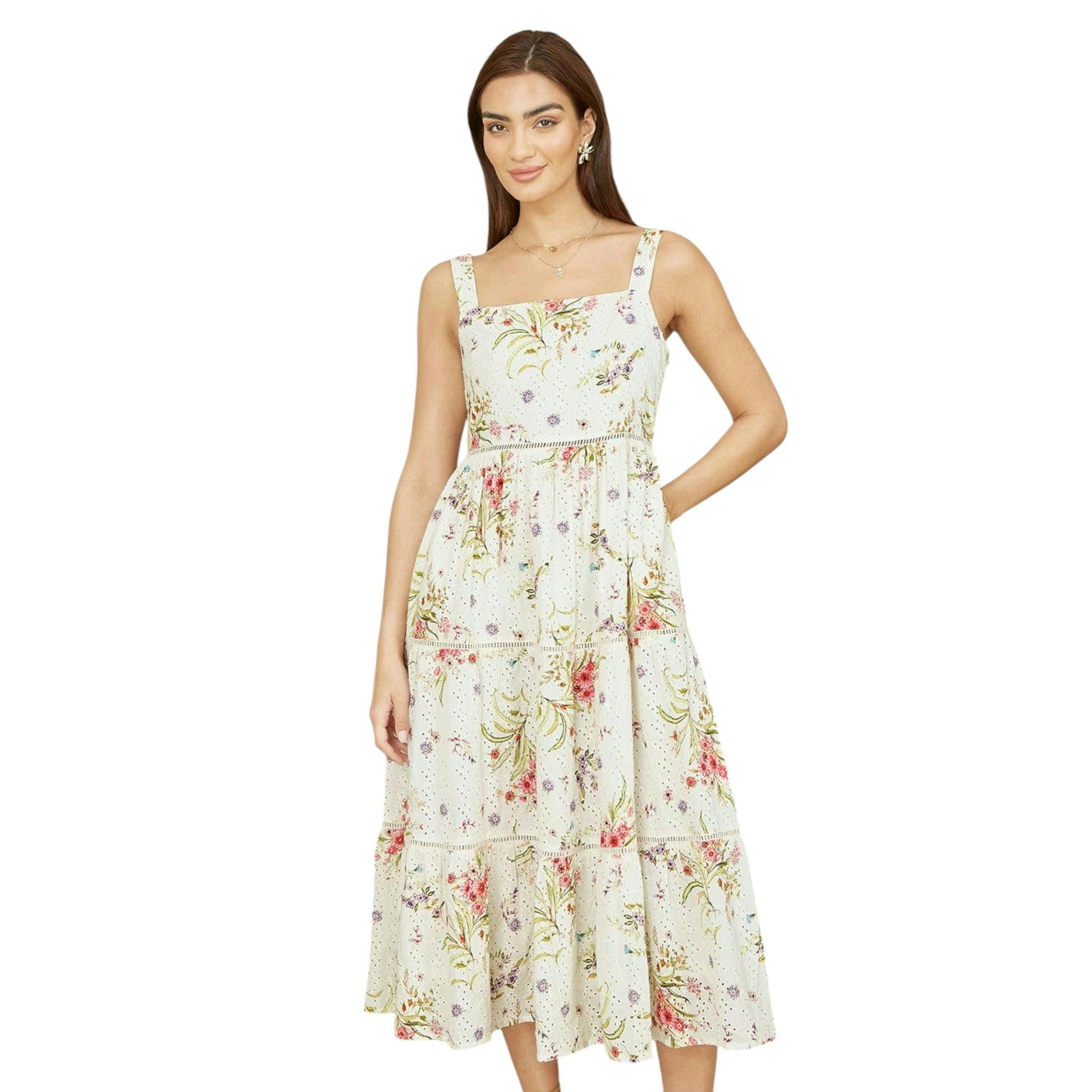 Yumi White Floral Broderie Anglaise Midi Sun Dress , view 1 of 4