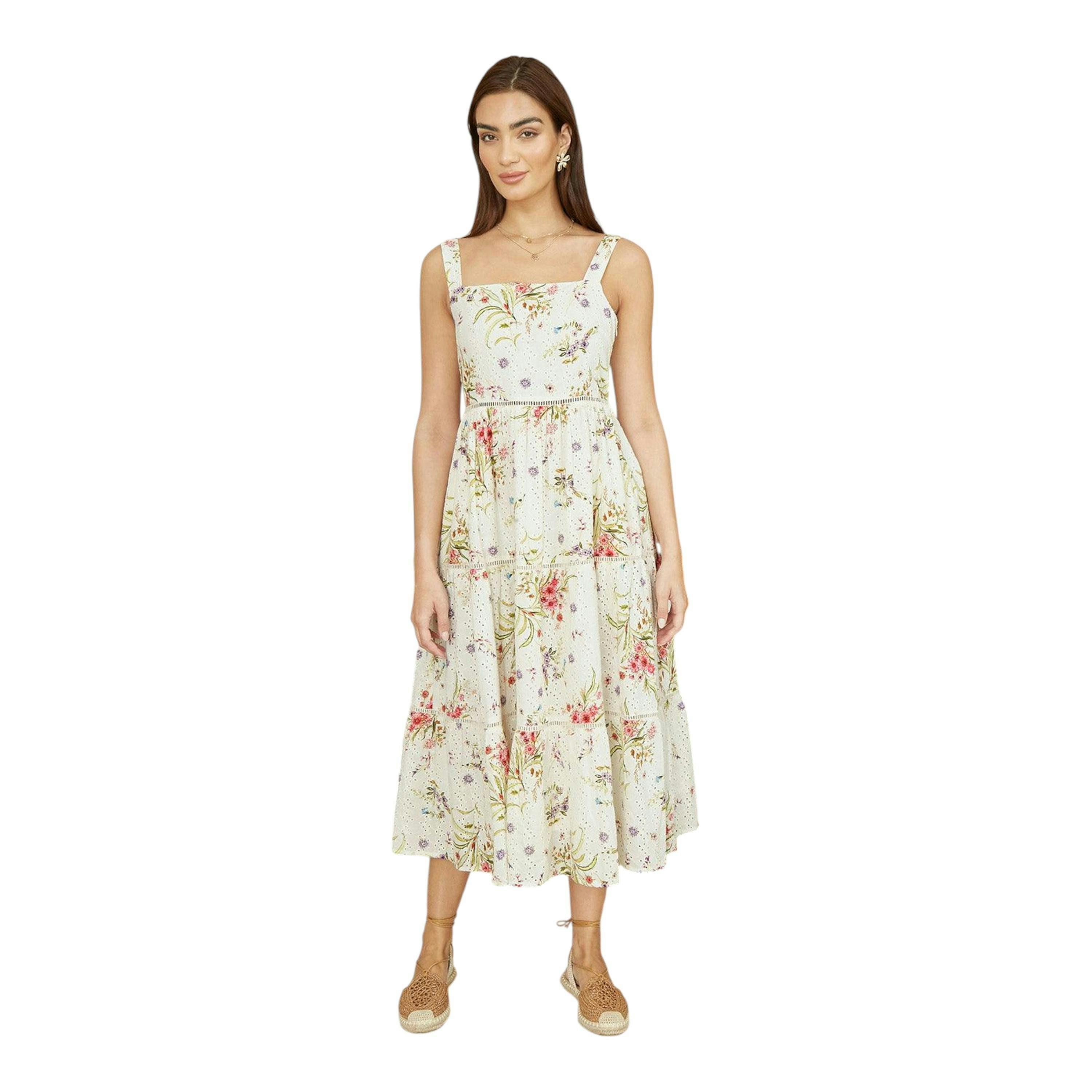 Yumi White Floral Broderie Anglaise Midi Sun Dress , view 2 of 4