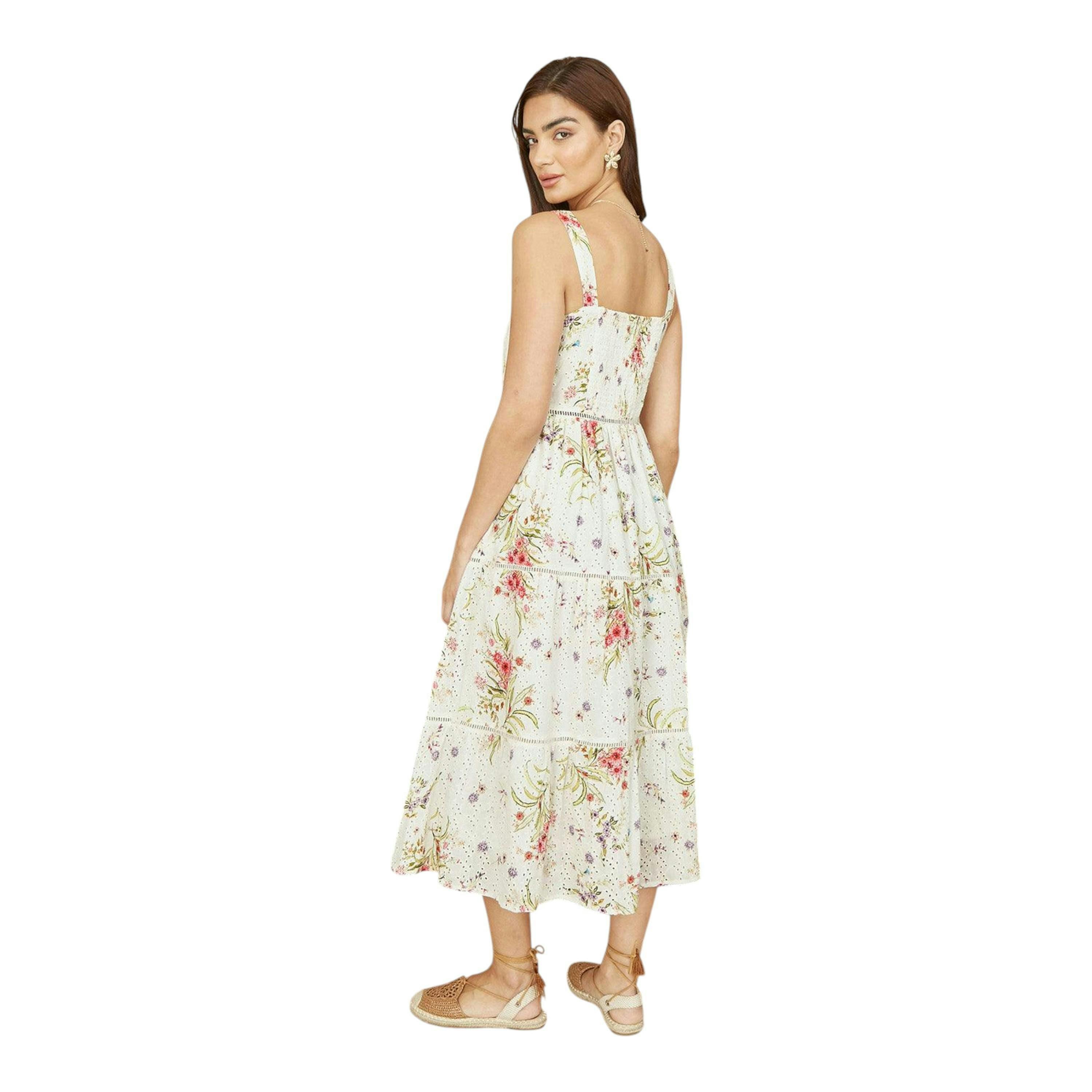 Yumi White Floral Broderie Anglaise Midi Sun Dress , view 3 of 4