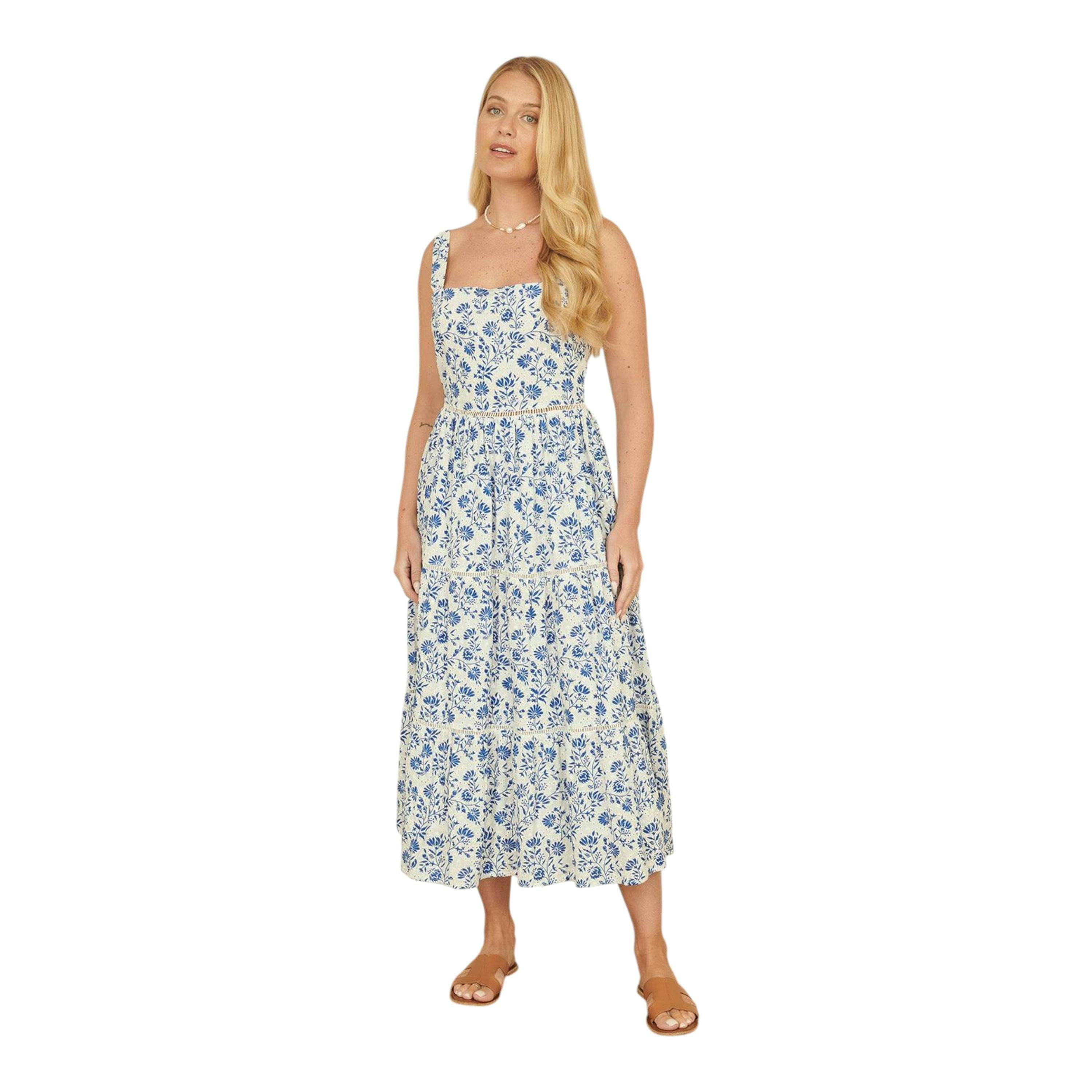 Yumi Blue Floral Broderie Anglaise Midi Sun Dress , view 1 of 4