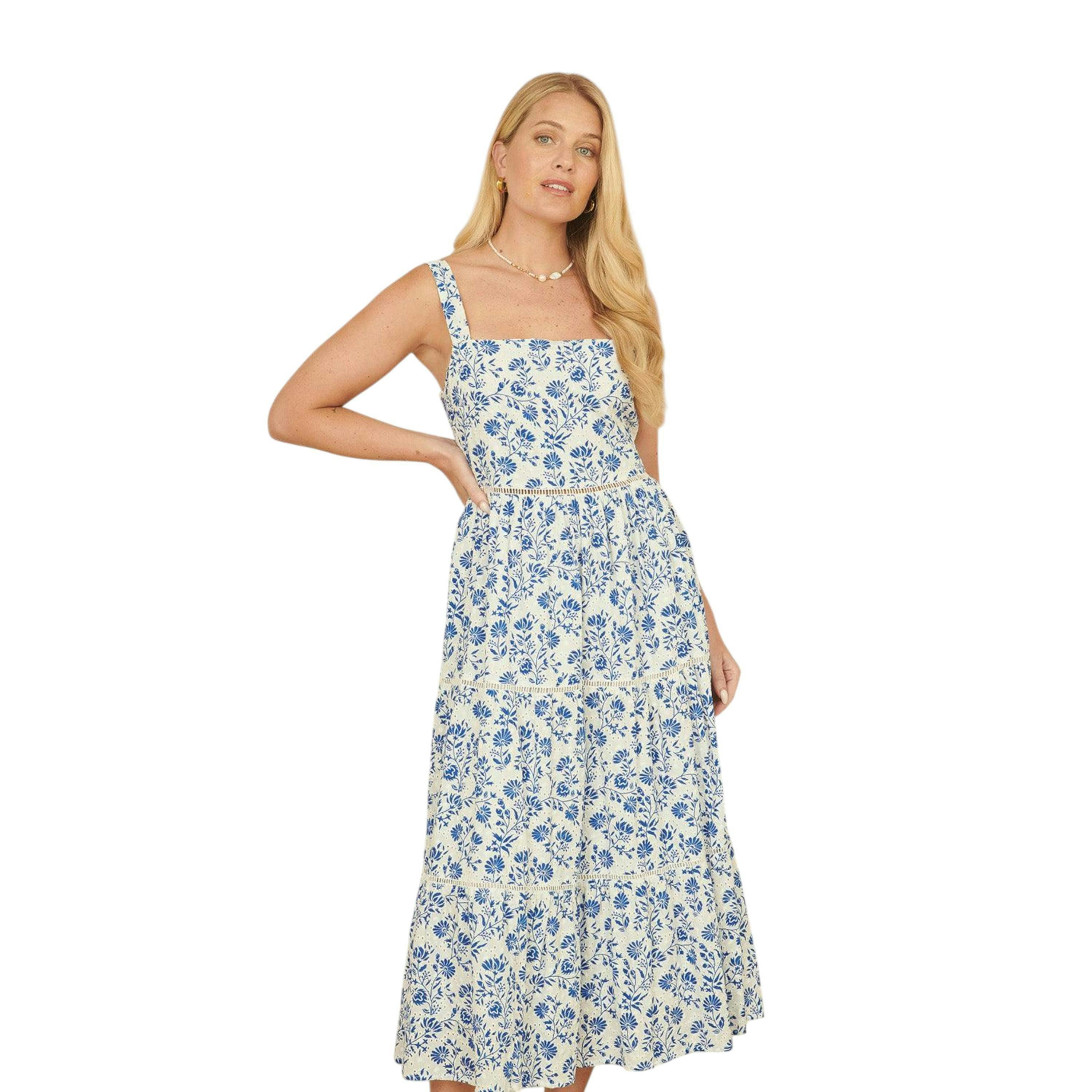 Yumi Blue Floral Broderie Anglaise Midi Sun Dress , view 3 of 4