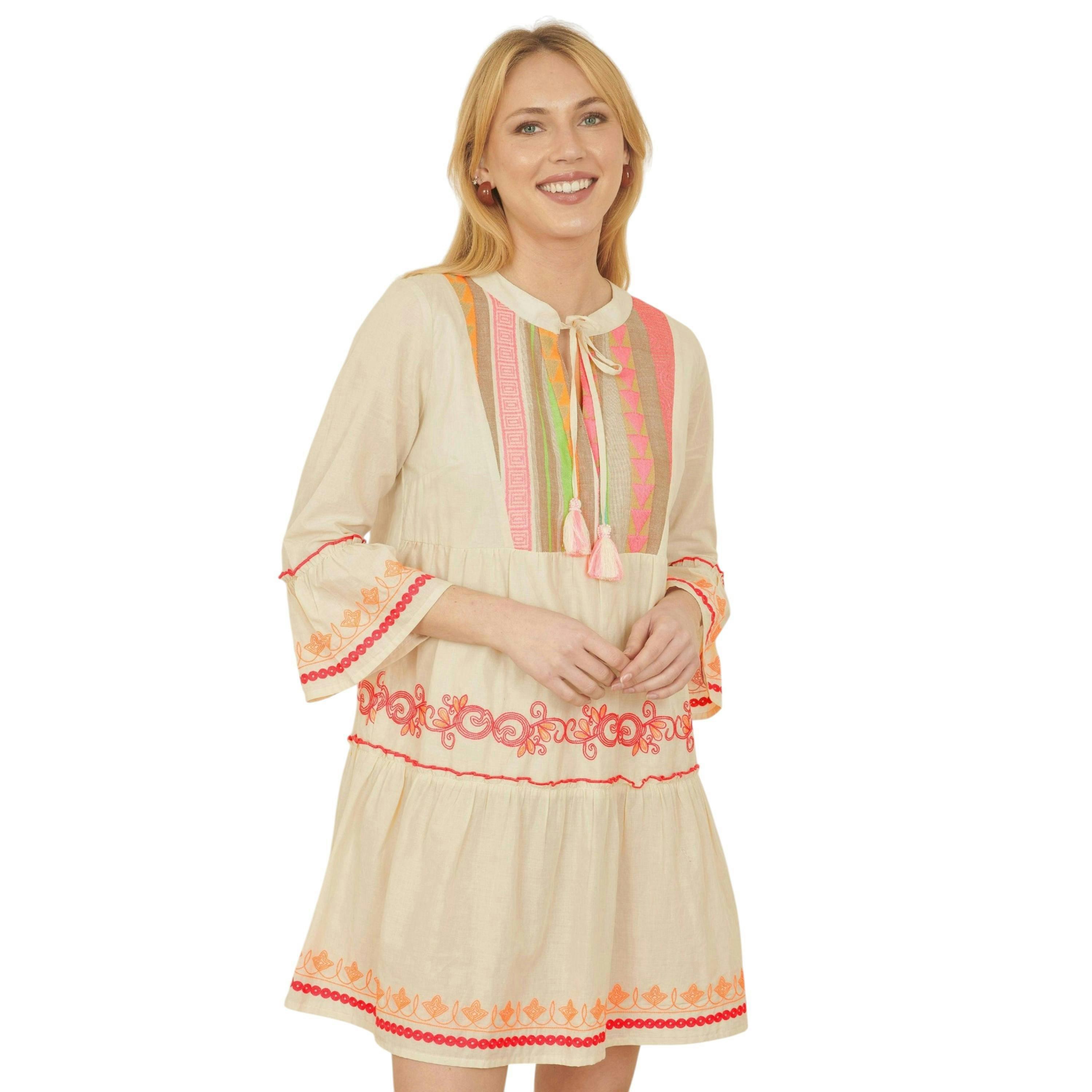 Yumi White Embroidered Cotton Tunic , view 1 of 5