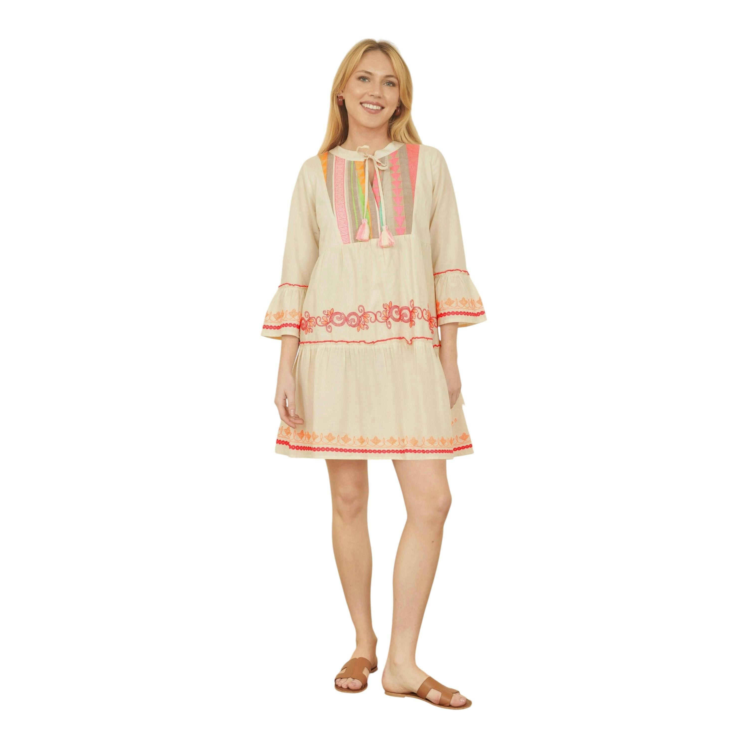 Yumi White Embroidered Cotton Tunic , view 2 of 5