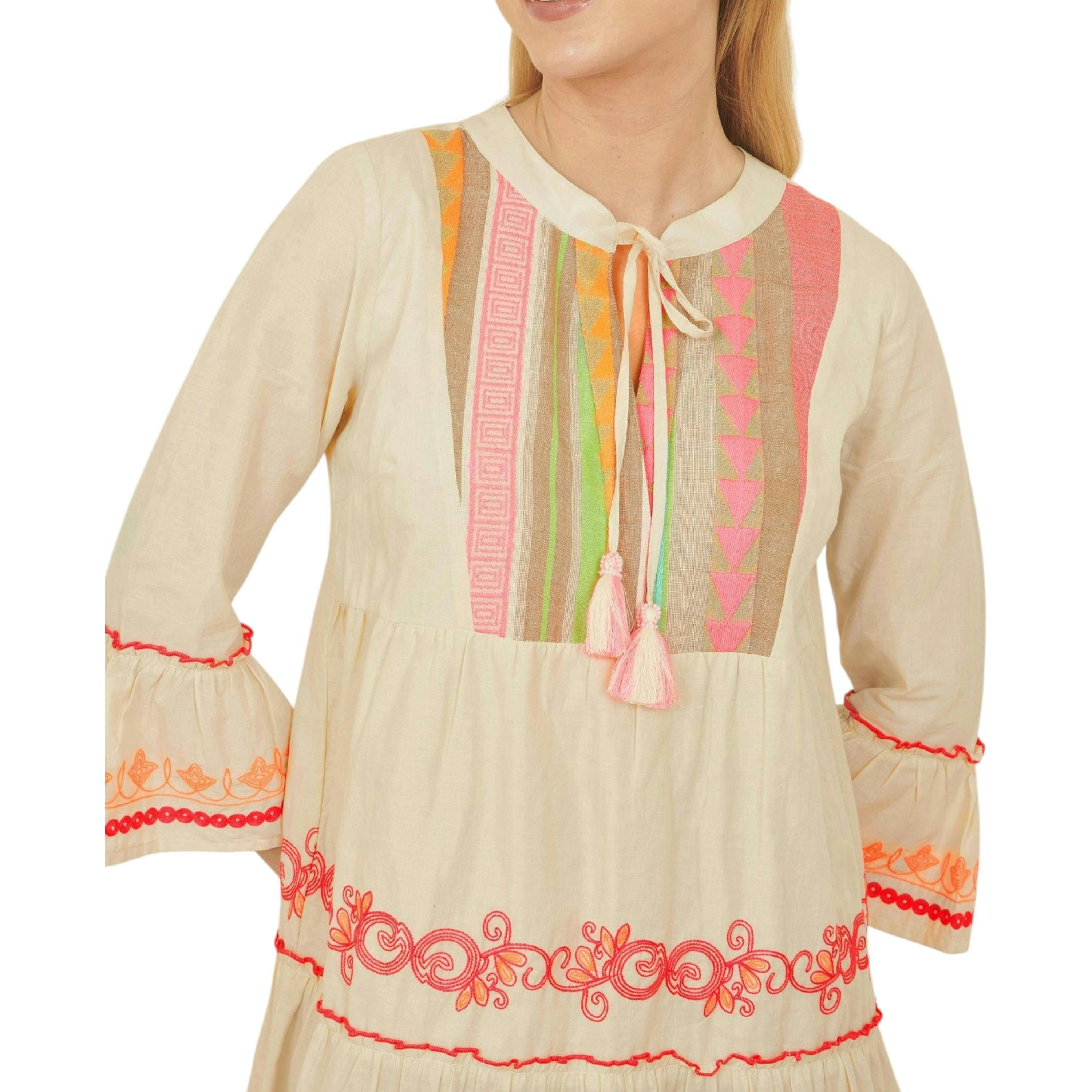 Yumi White Embroidered Cotton Tunic , view 3 of 5