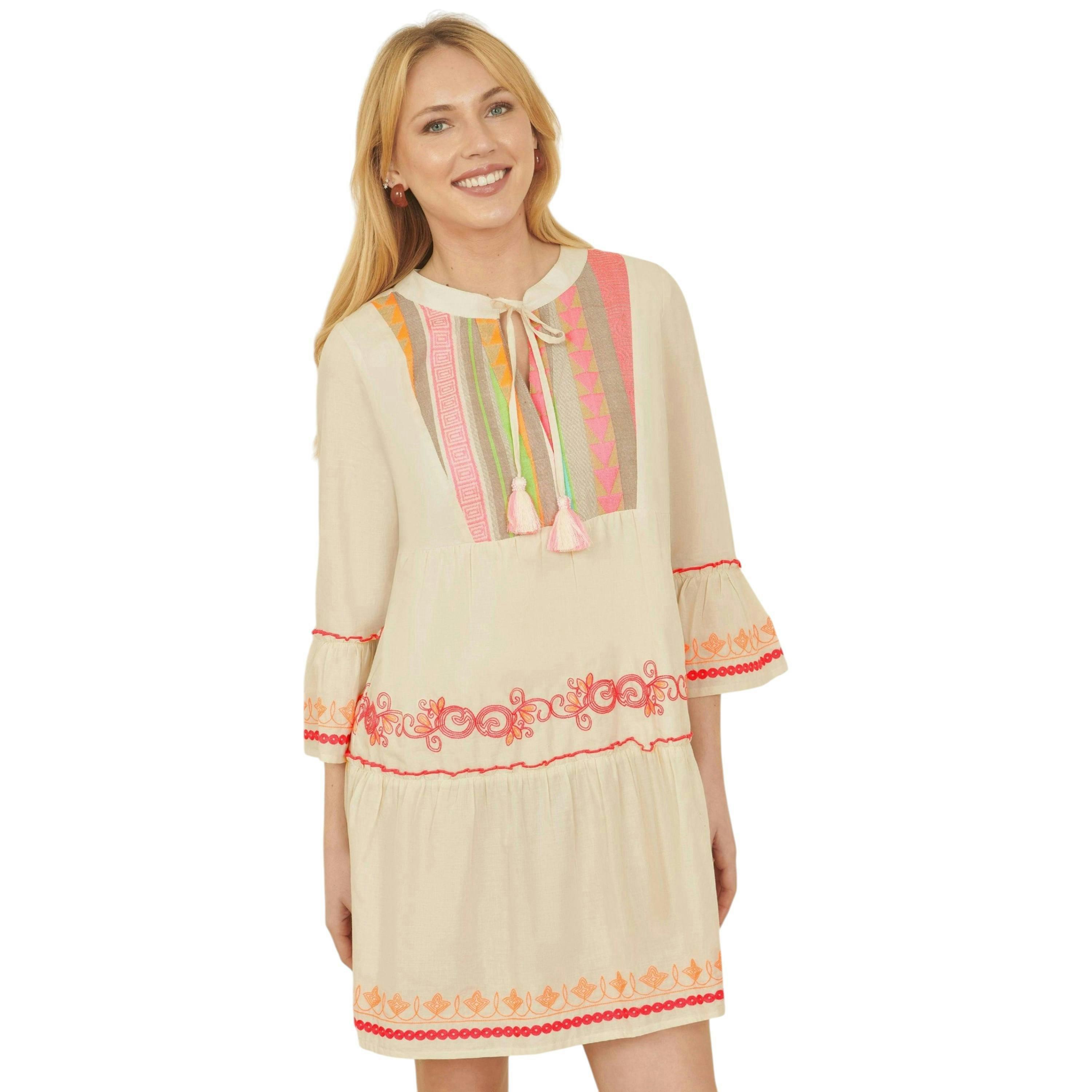 Yumi White Embroidered Cotton Tunic , view 5 of 5