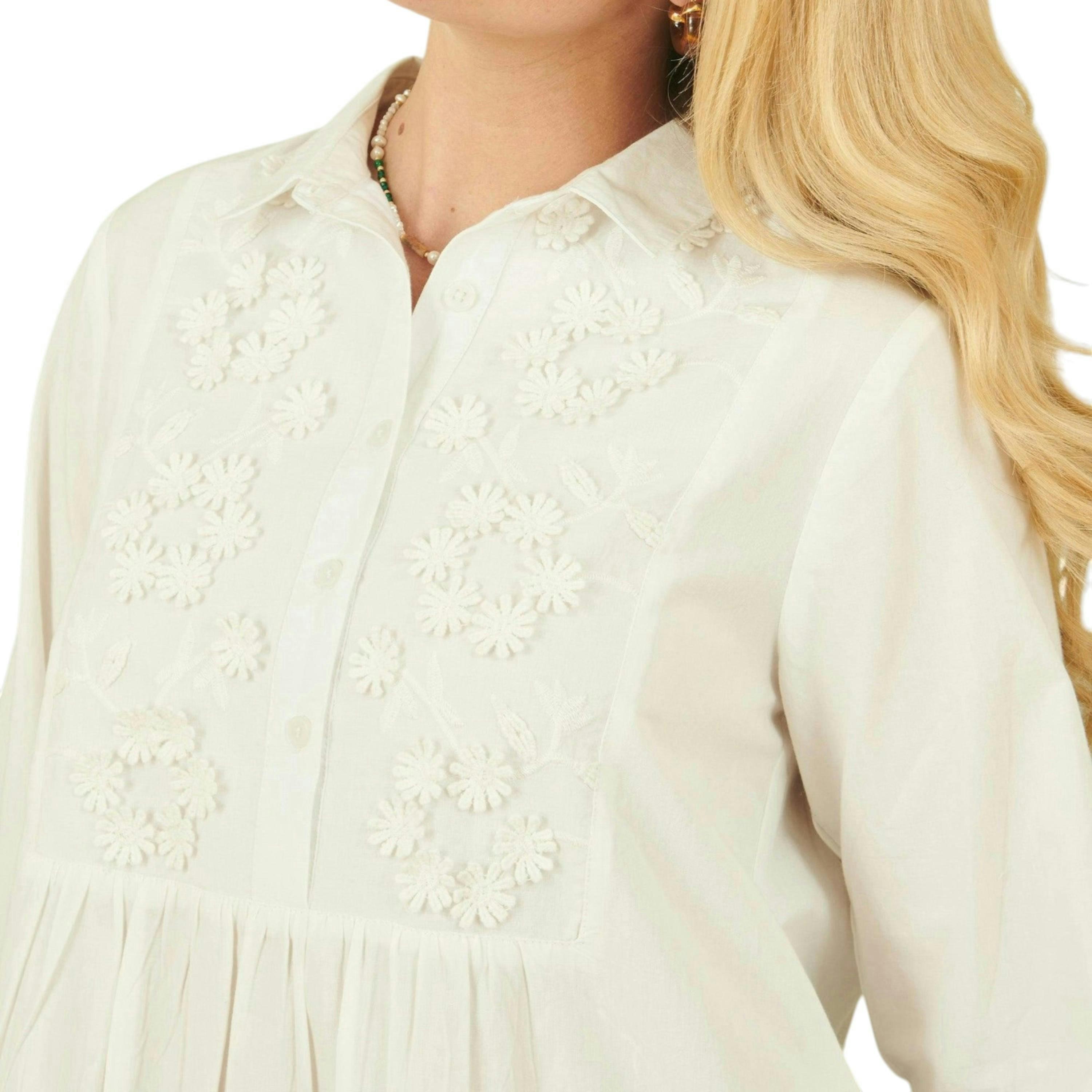 Yumi White Cotton Flower Tunic Dress , view 2 of 4