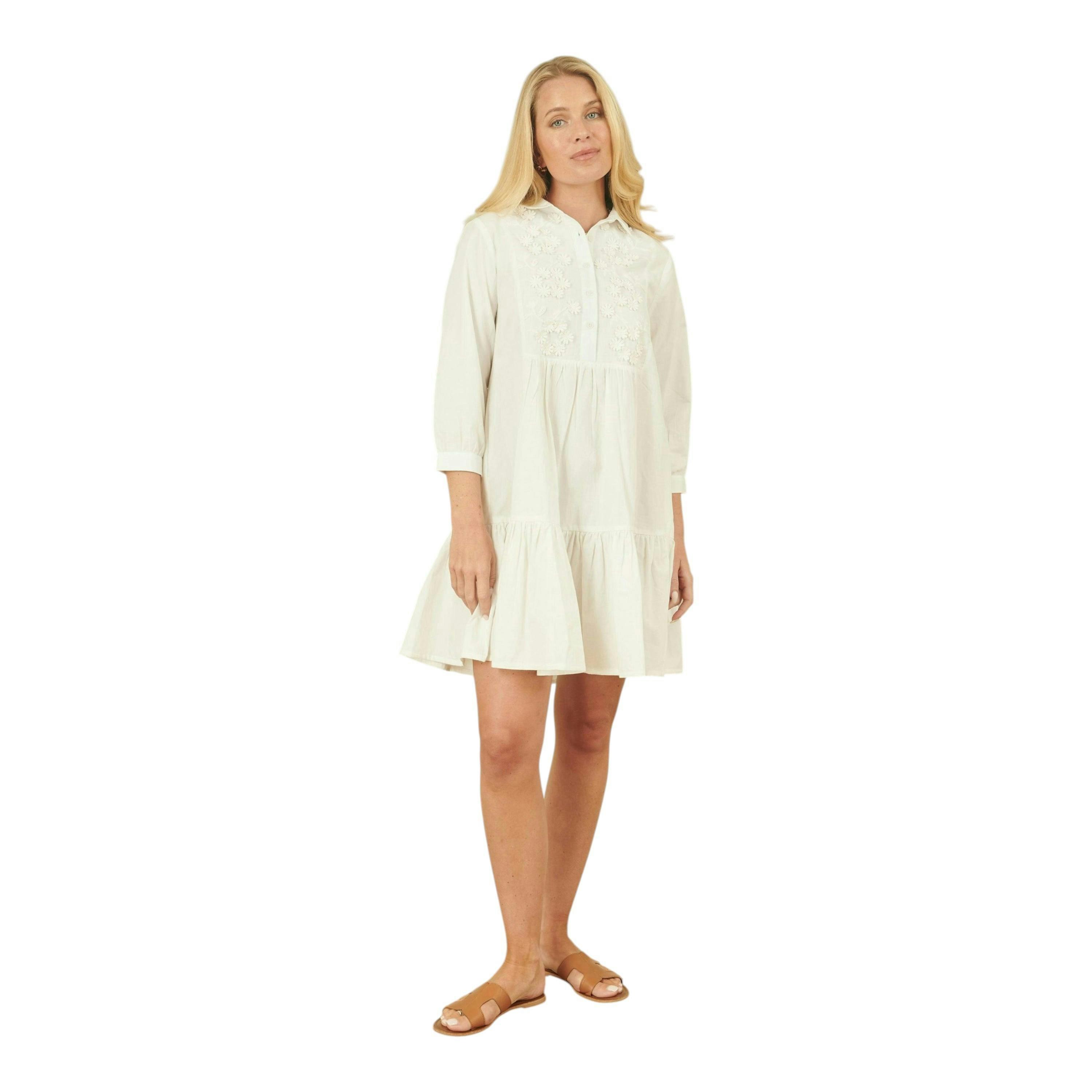 Yumi White Cotton Flower Tunic Dress , view 3 of 4