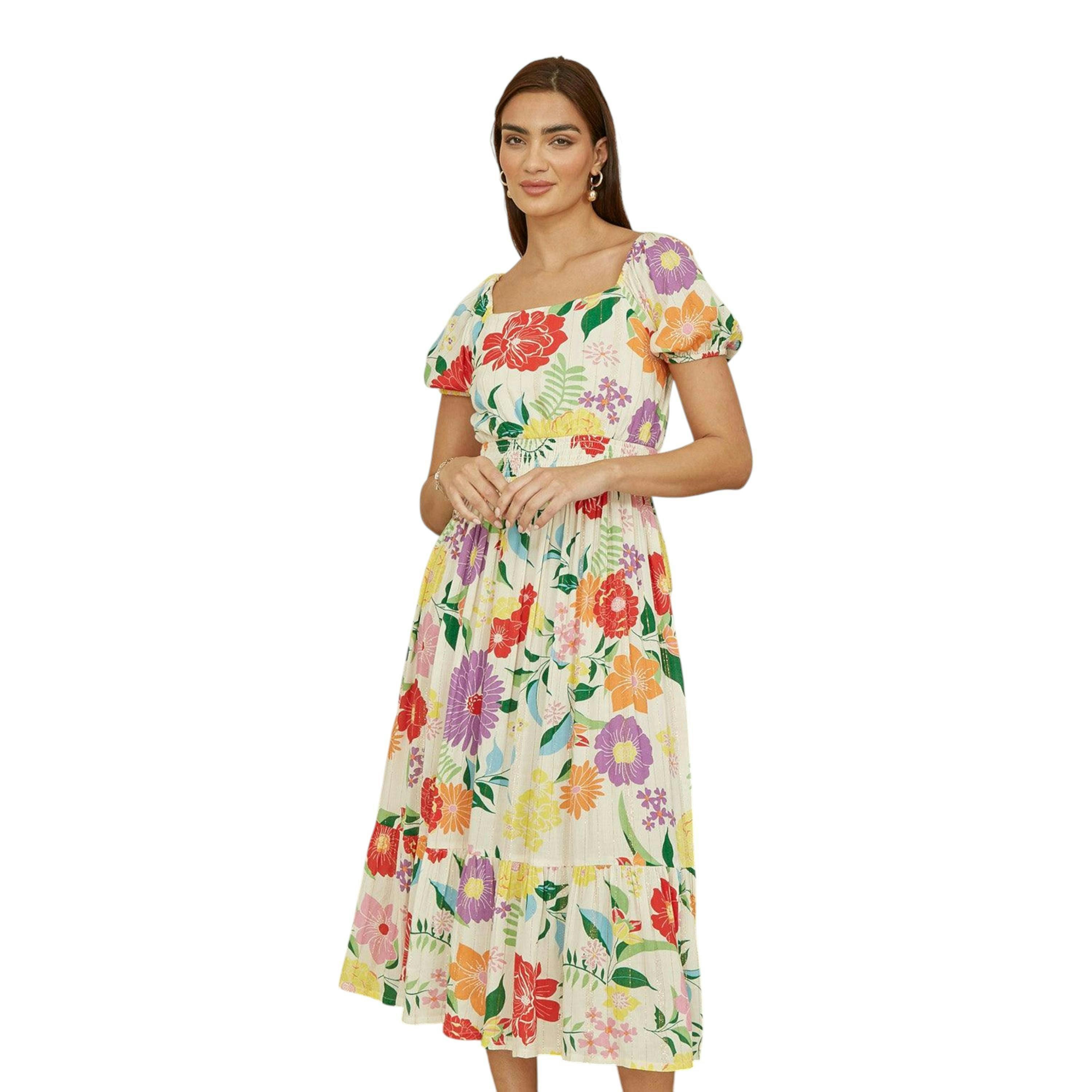 Yumi White Big Floral Midi Dress , view 1 of 4