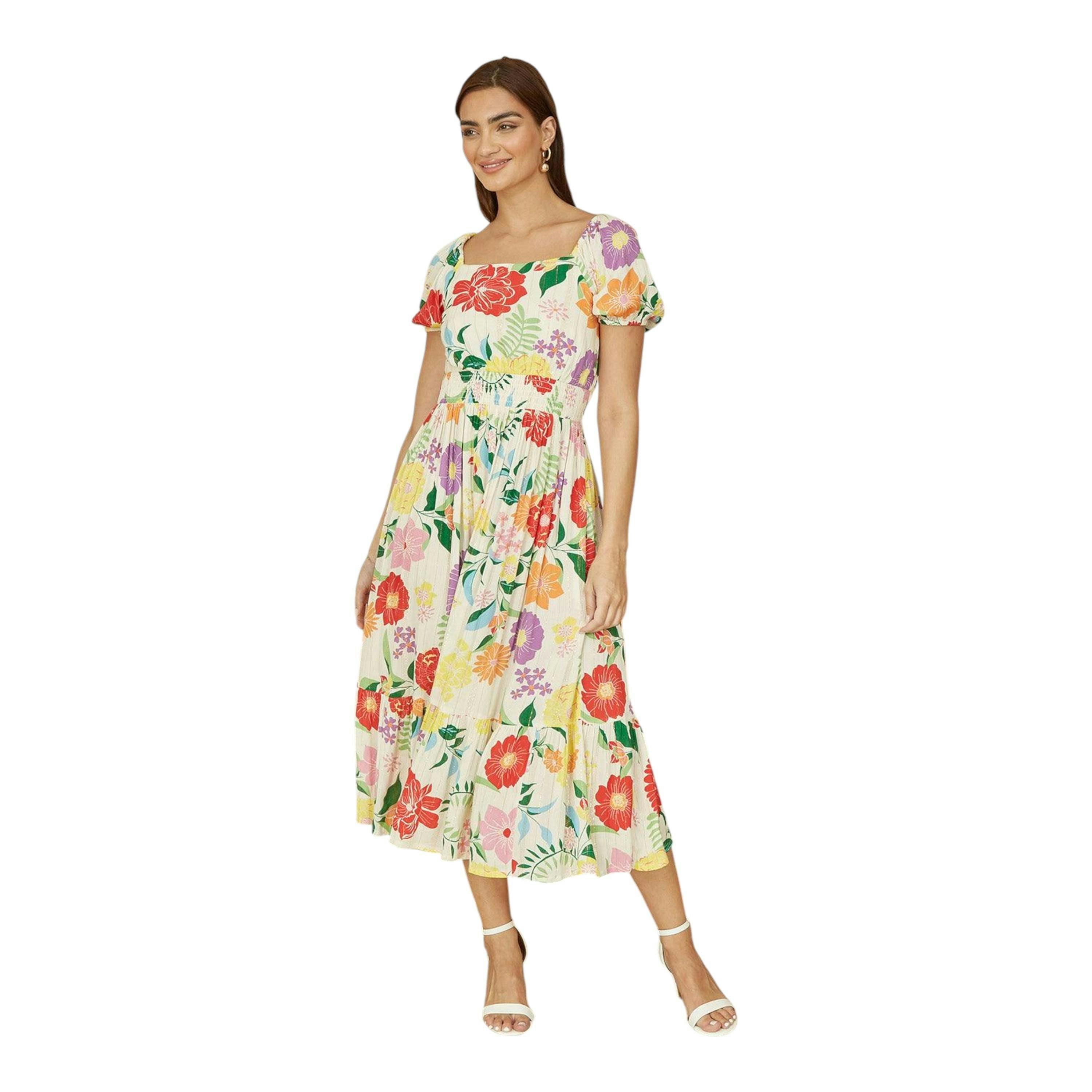 Yumi White Big Floral Midi Dress , view 2 of 4