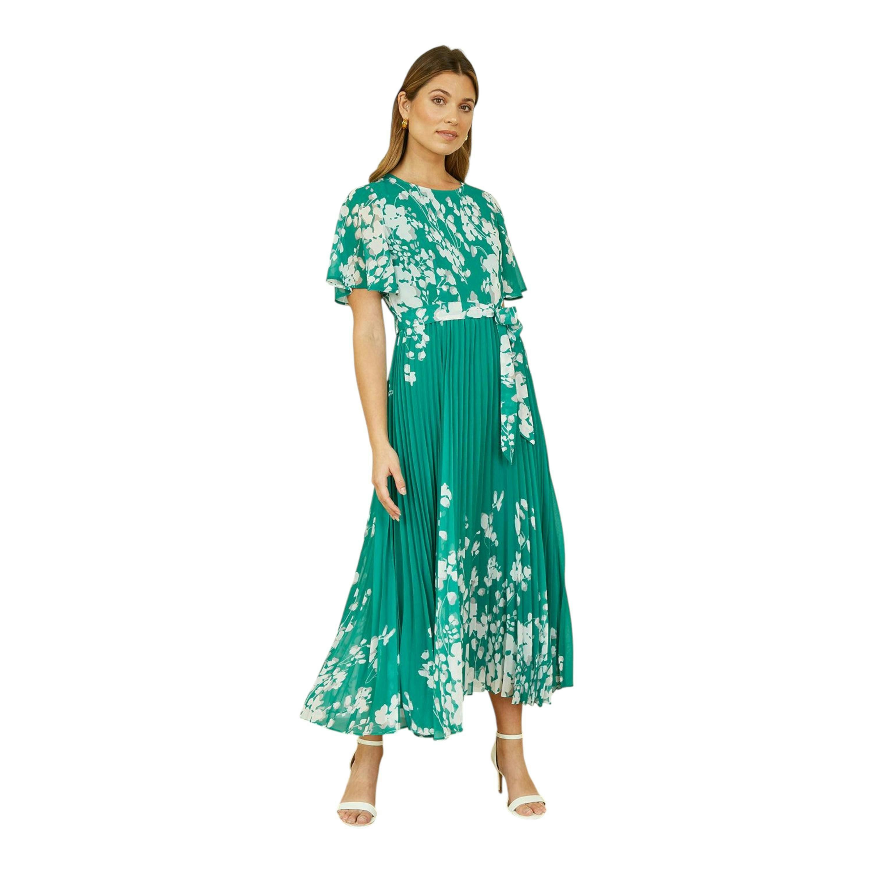Yumi Green Mirror Floral Design Pleated Midi Dress , view 1 of 5