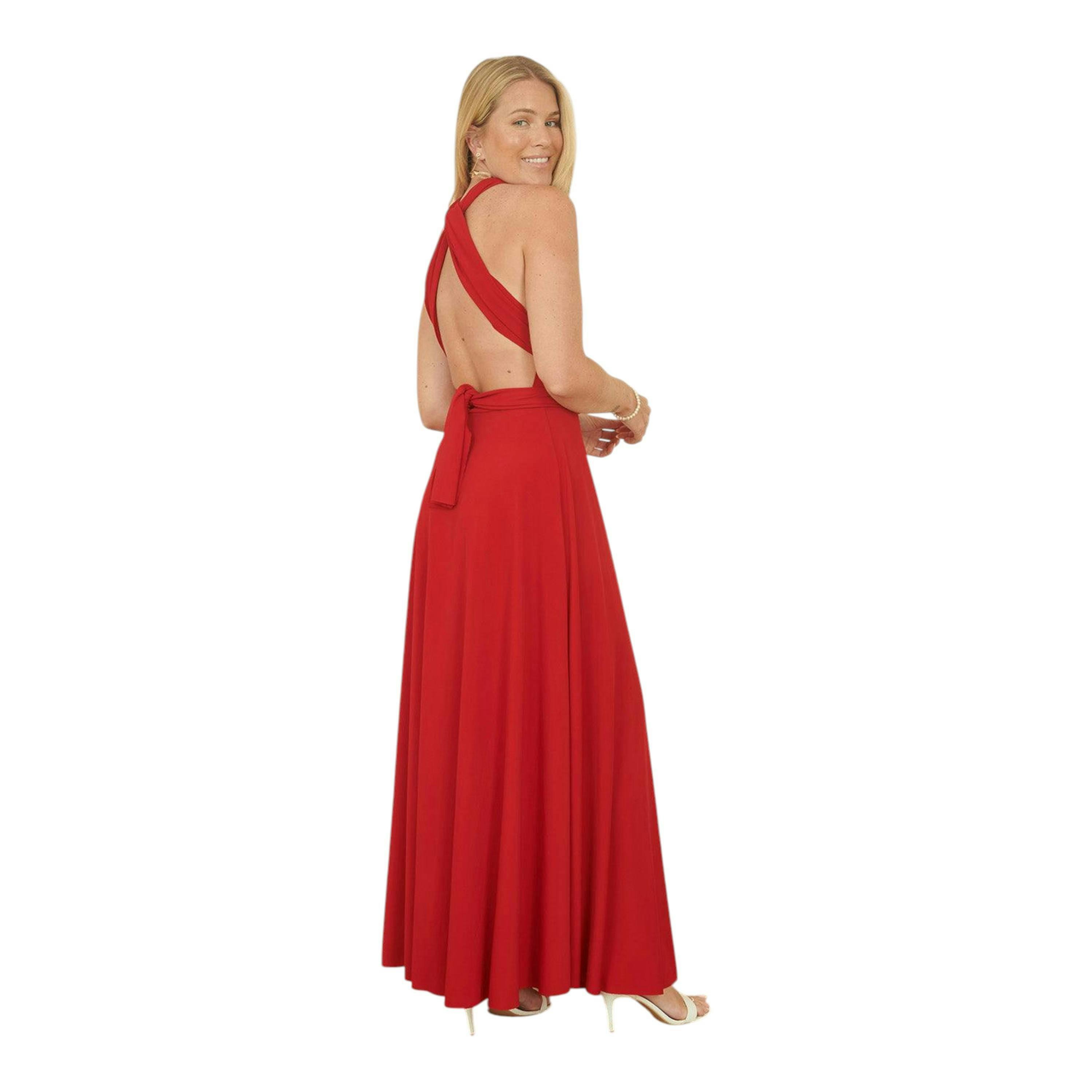 Yumi Red Jersey Stretch Multiway Midi Dress , view 2 of 6
