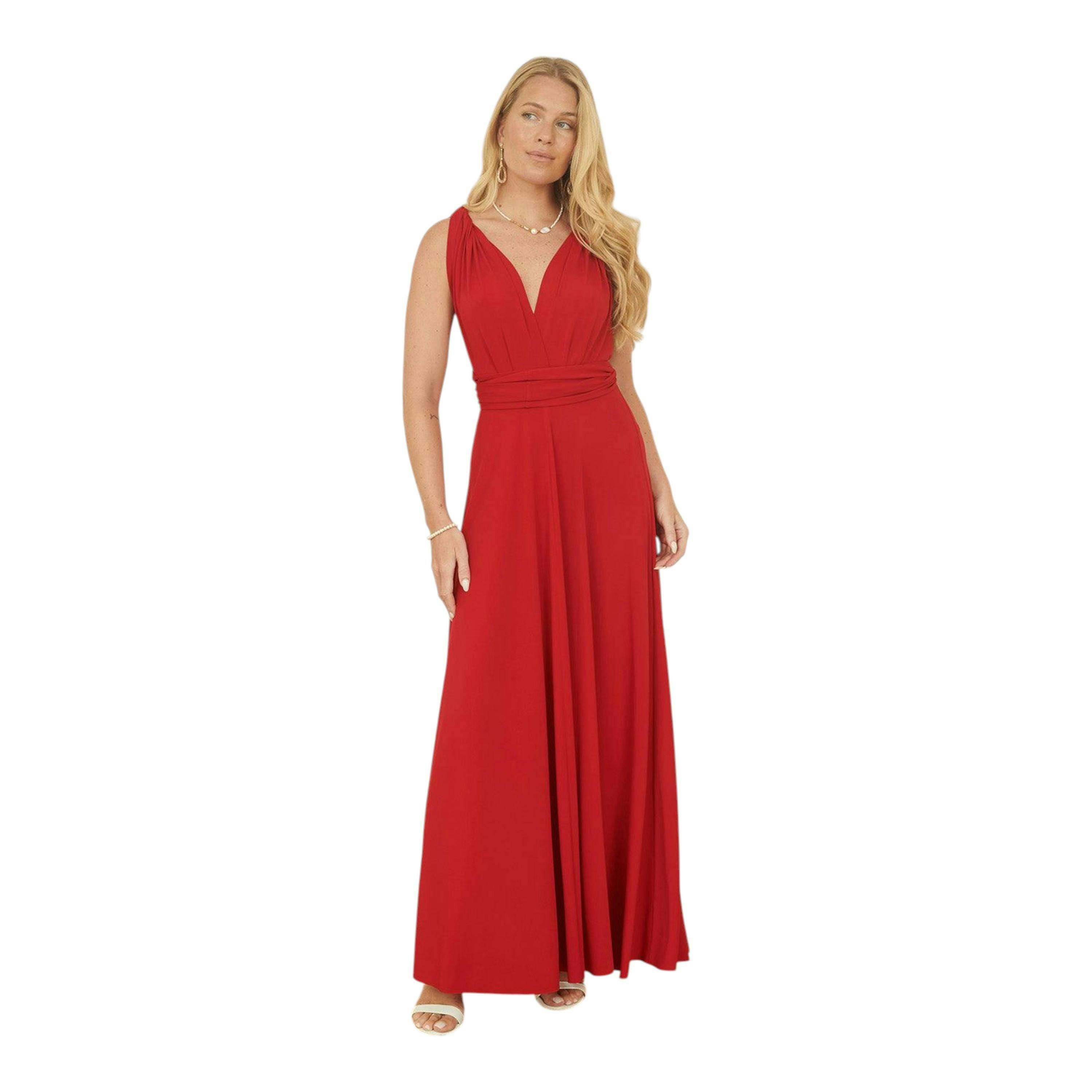 Yumi Red Jersey Stretch Multiway Midi Dress , view 3 of 6