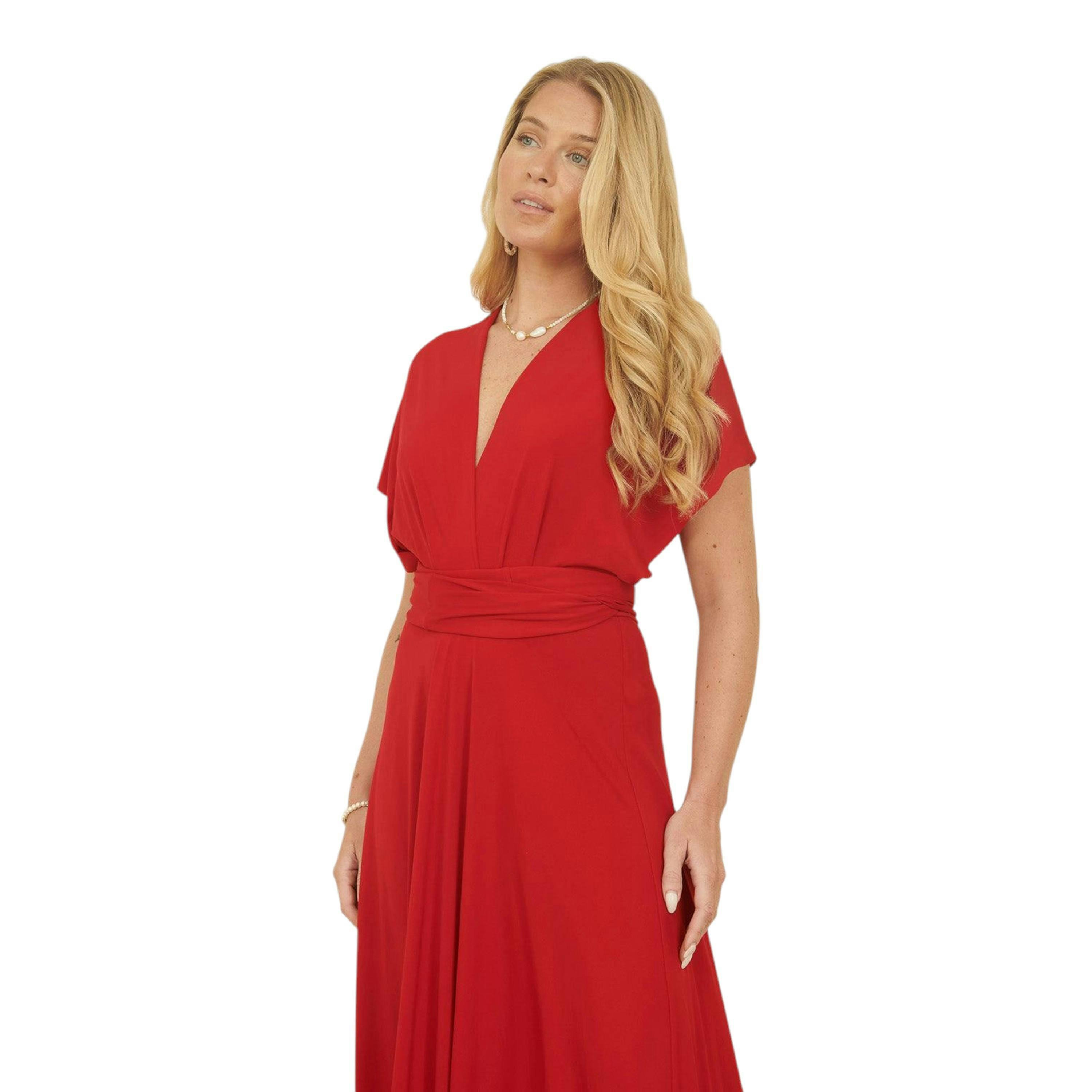 Yumi Red Jersey Stretch Multiway Midi Dress , view 6 of 6
