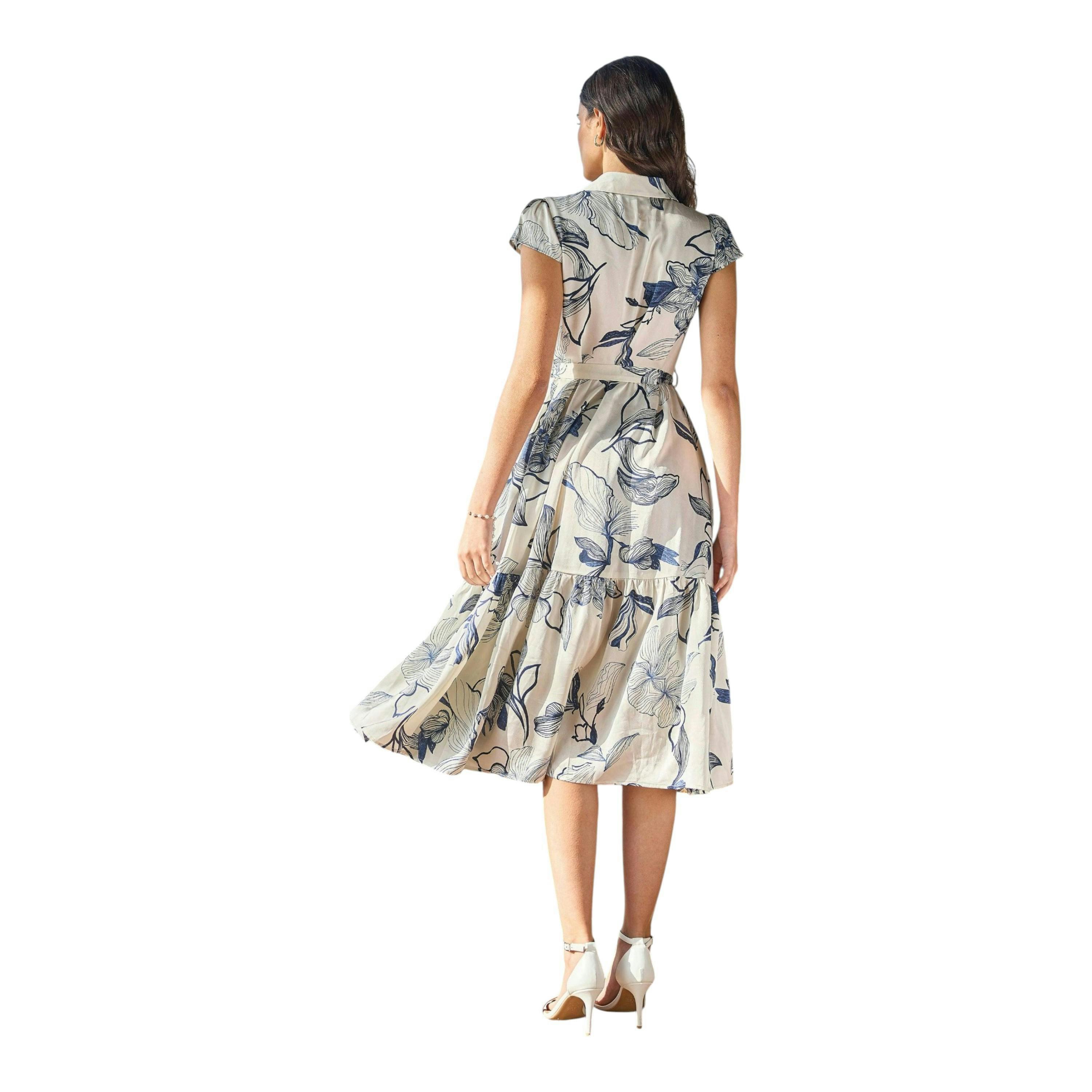 Yumi White Abstract Floral Midi Shirt Dress , view 6 of 6