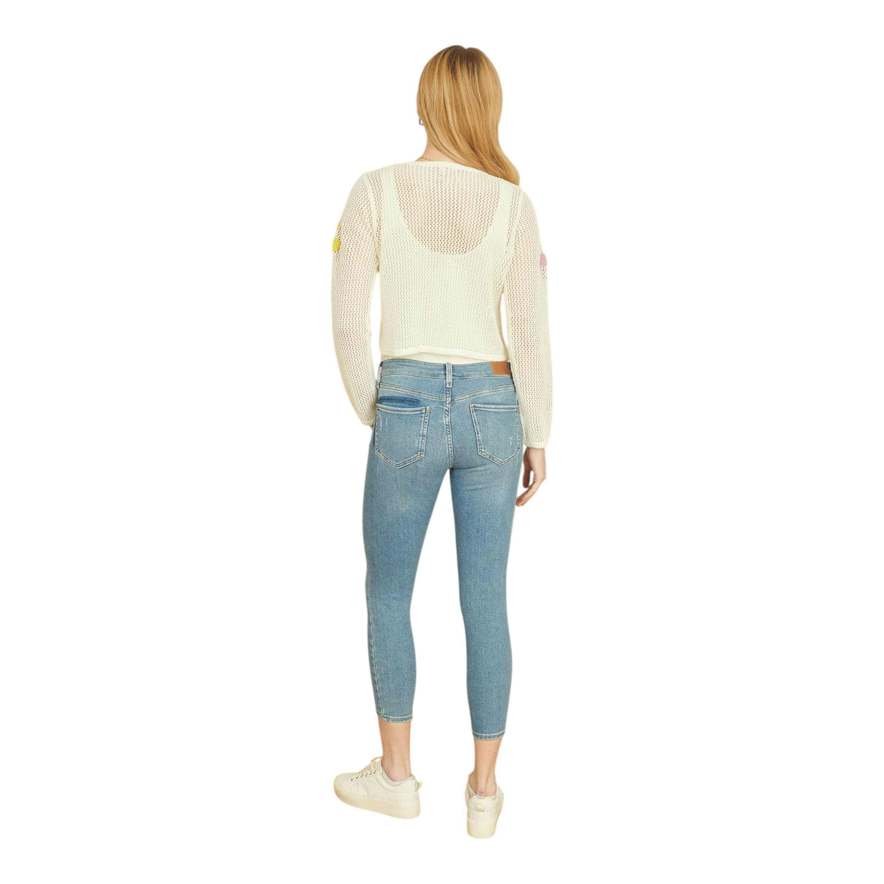 Yumi White Tie Front Cardigan With Flower Design , view 4 of 5