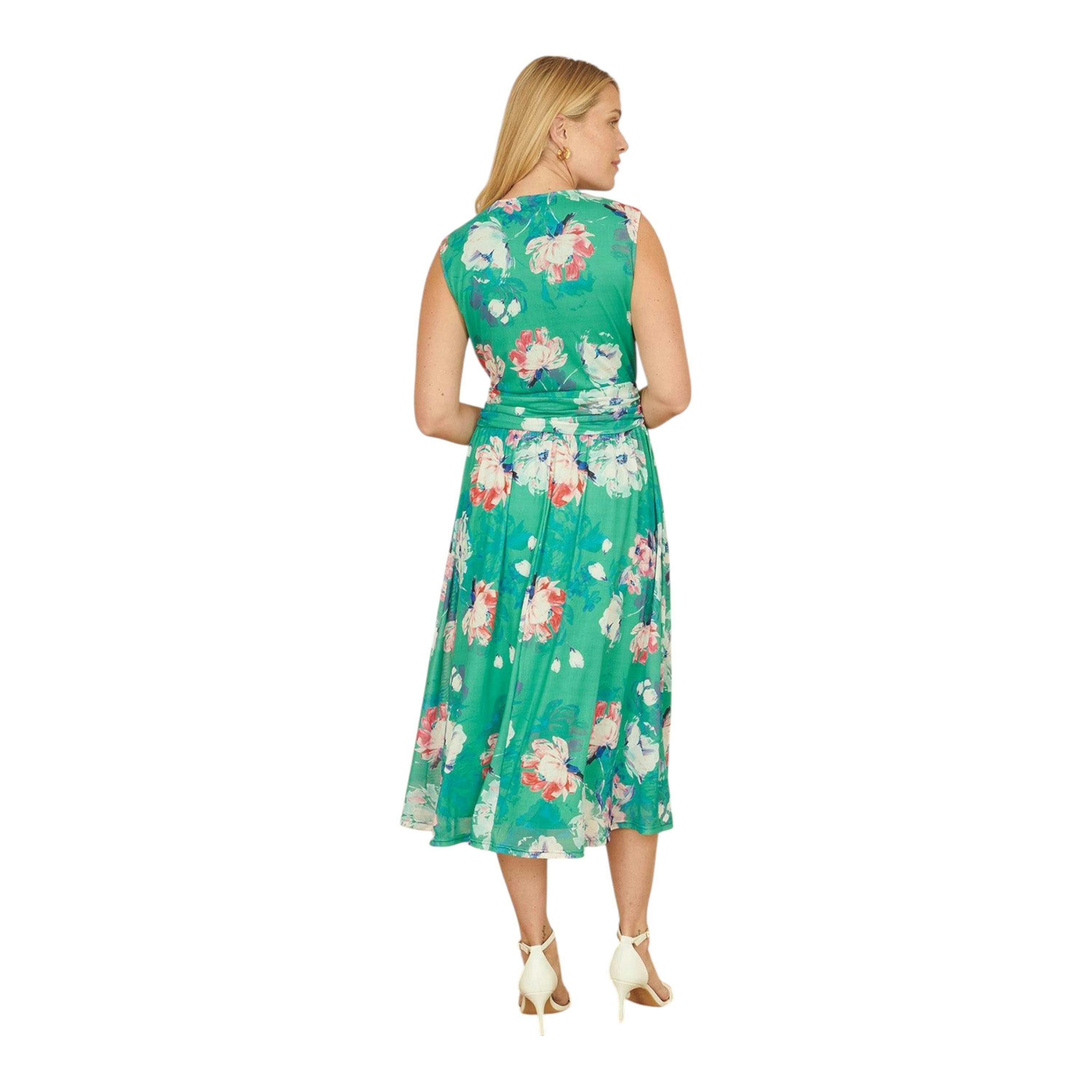 Yumi Green Blossom Print Stretch Mesh Dress With Pockets , view 3 of 4