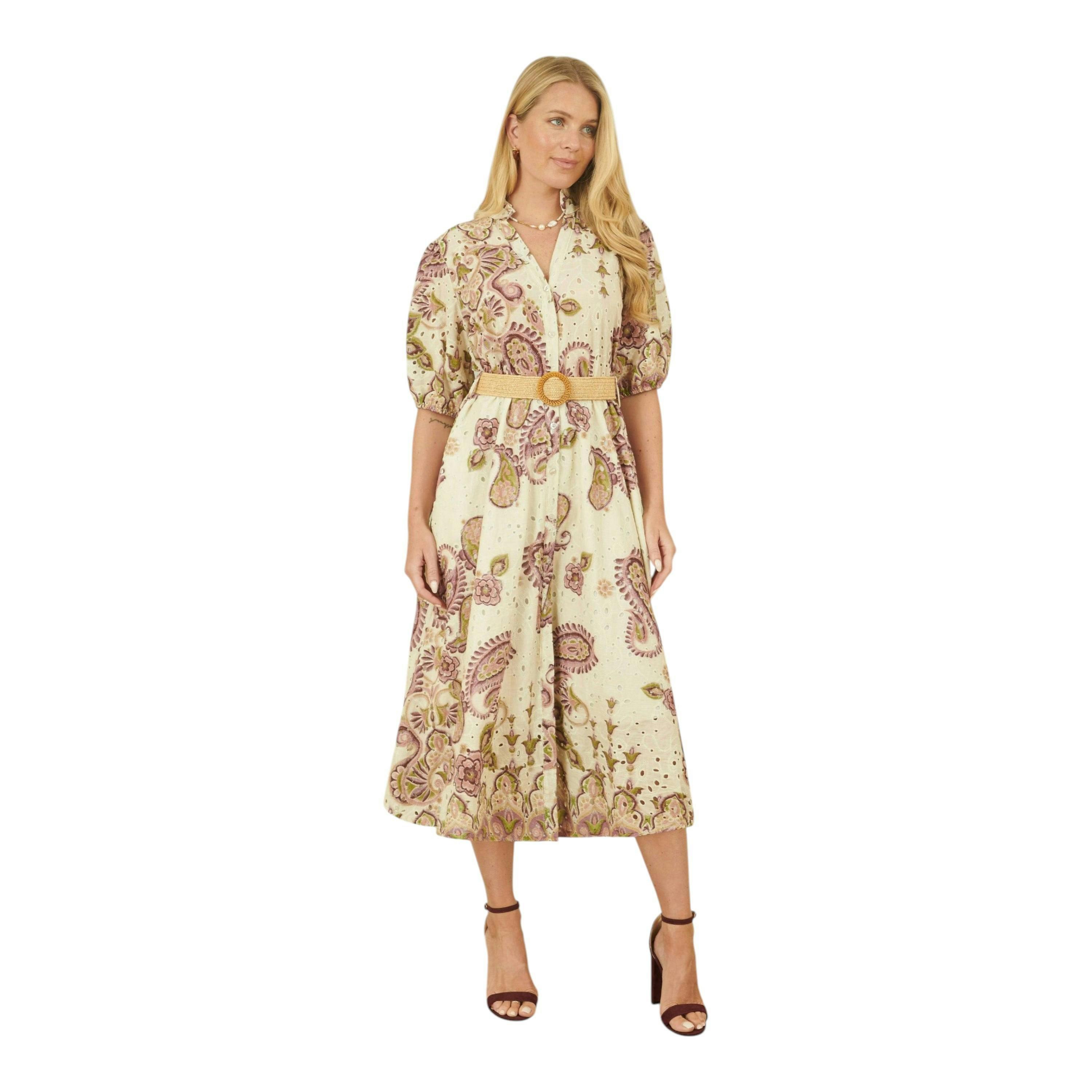 Yumi White Paisley Print Broderie Anglaise Cotton Midi Dress , view 1 of 4