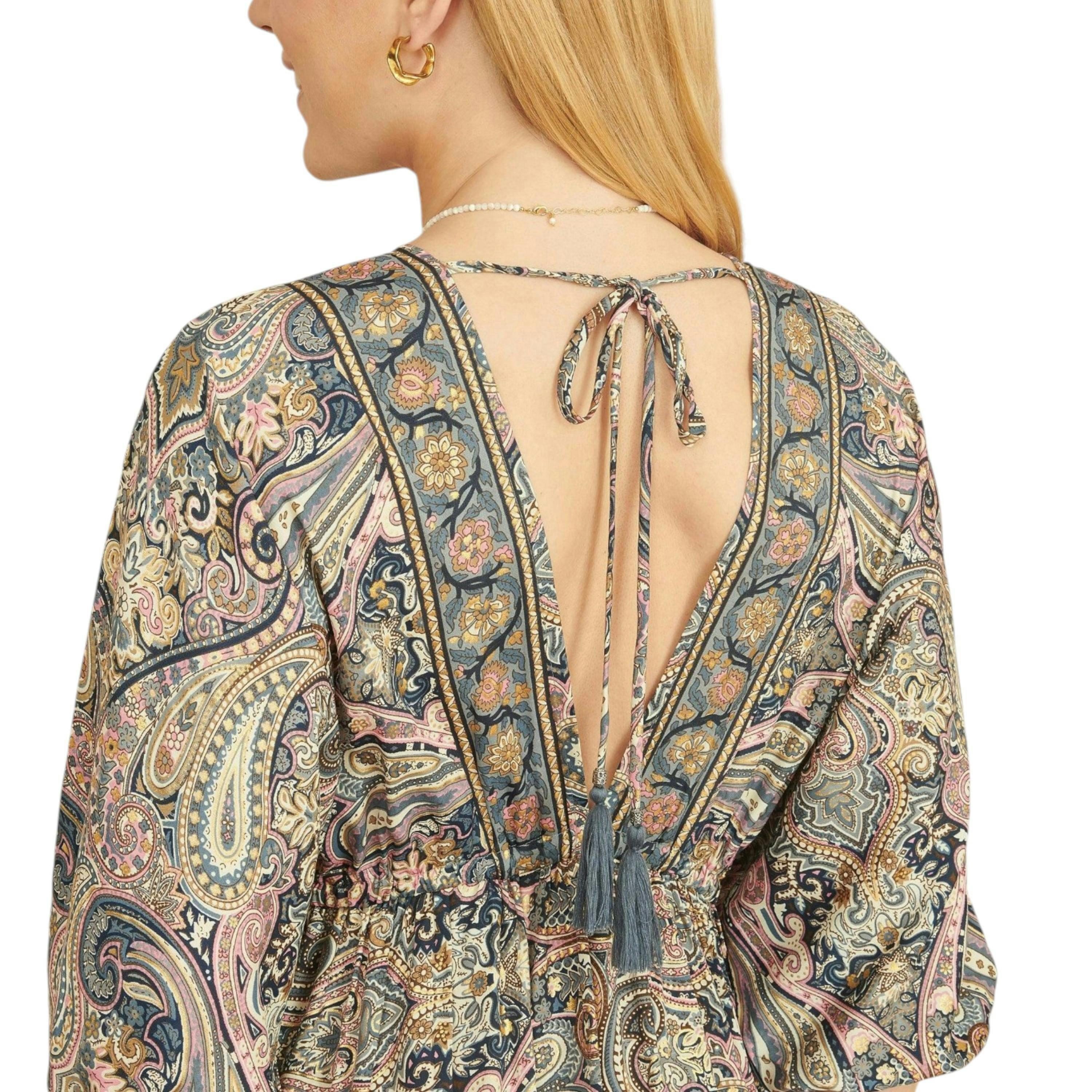 Yumi Multicolour Paisley Print Midi Kimono Dress With Tie Back , view 2 of 6