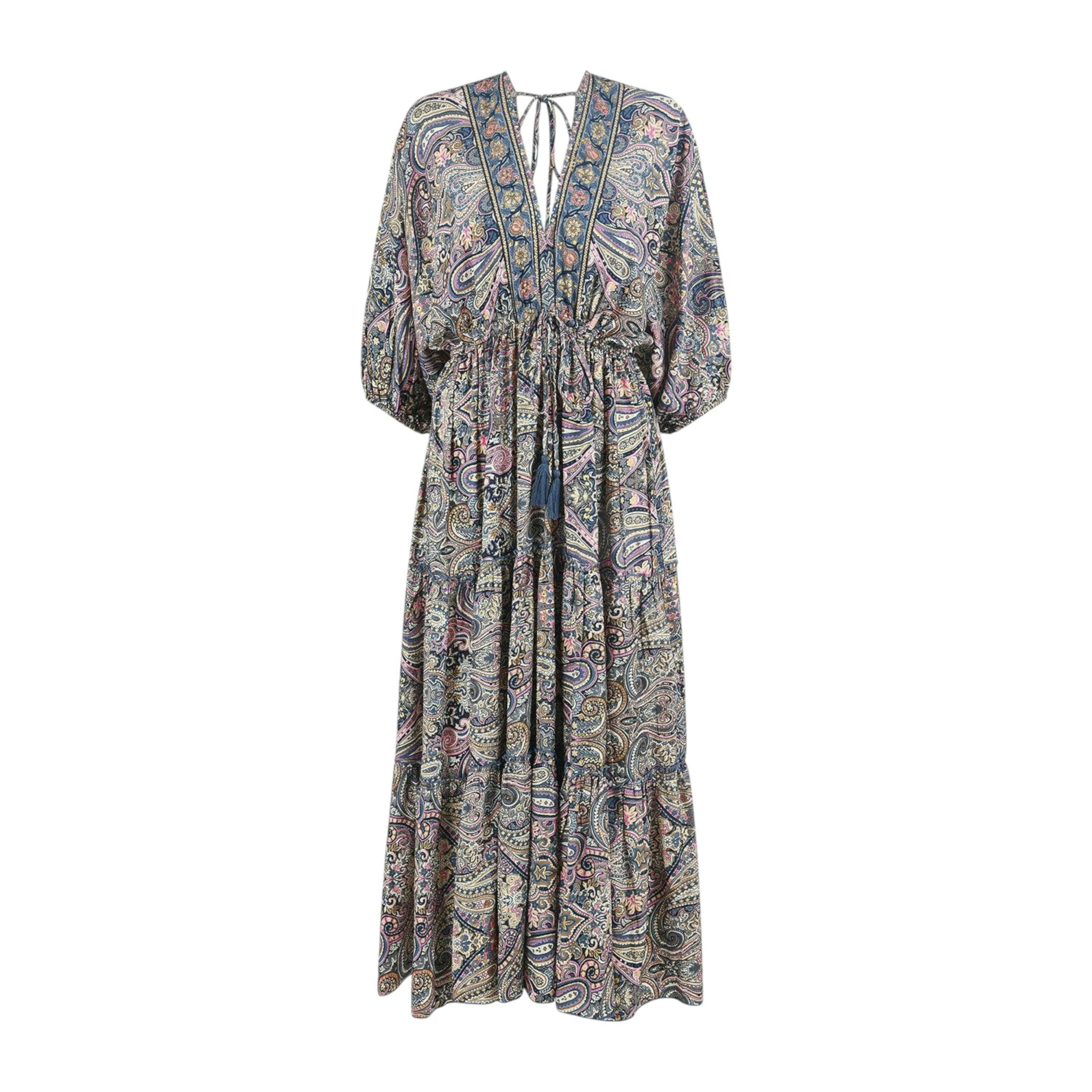 Yumi Multicolour Paisley Print Midi Kimono Dress With Tie Back , view 6 of 6