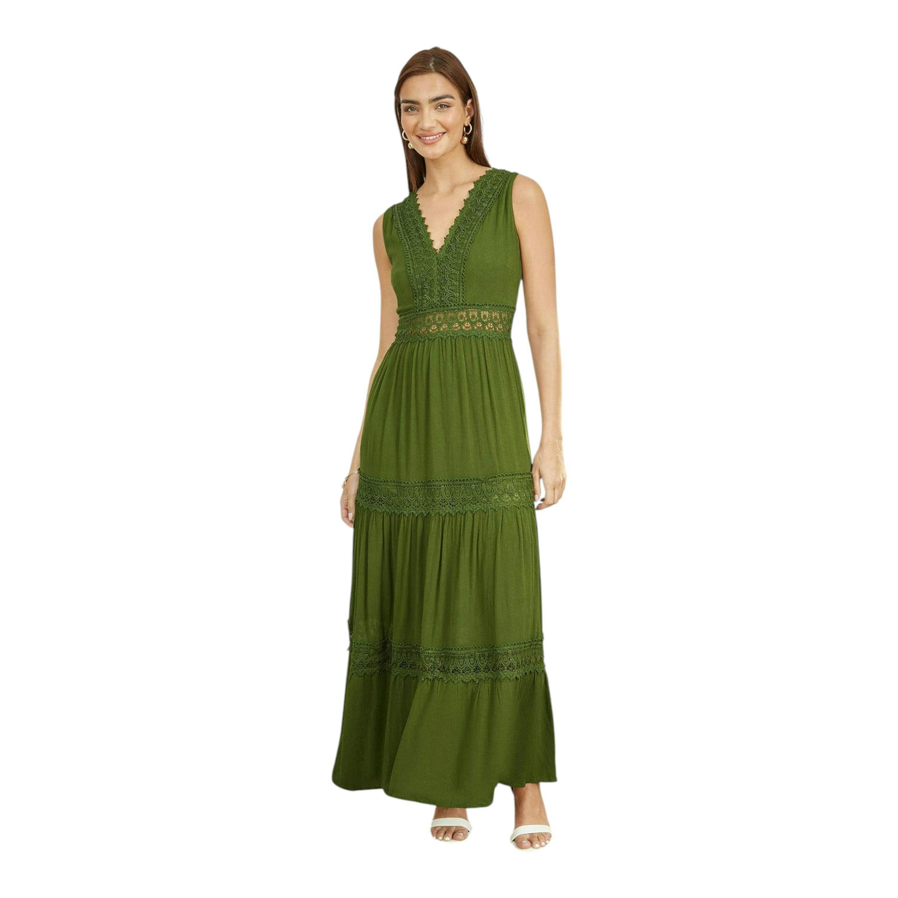 Yumi Green Lace Trim Cotton Midi Sun Dress , view 1 of 5