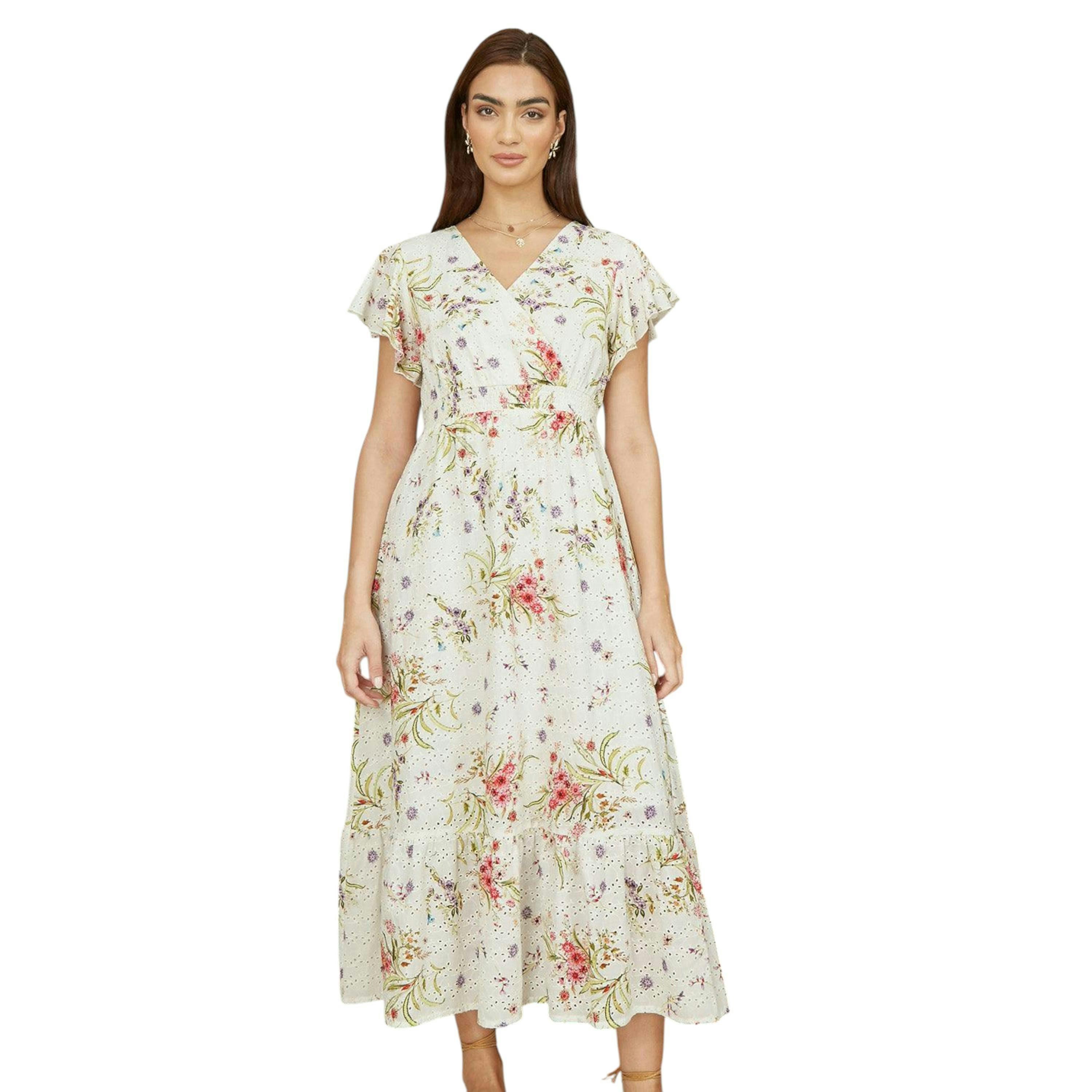 Yumi White Floral Broderie Anglaise Wrap Midi Dress , view 1 of 6