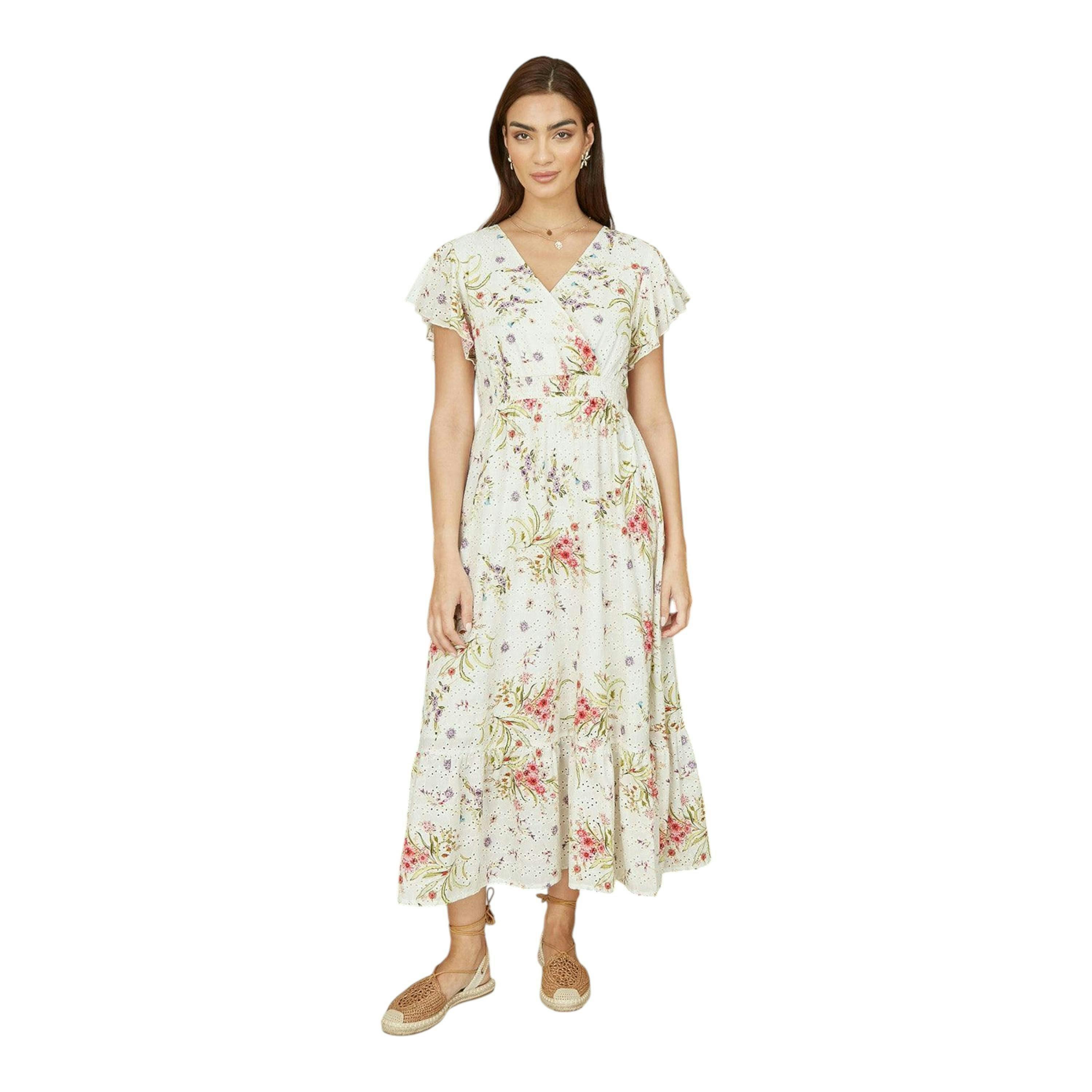 Yumi White Floral Broderie Anglaise Wrap Midi Dress , view 3 of 6
