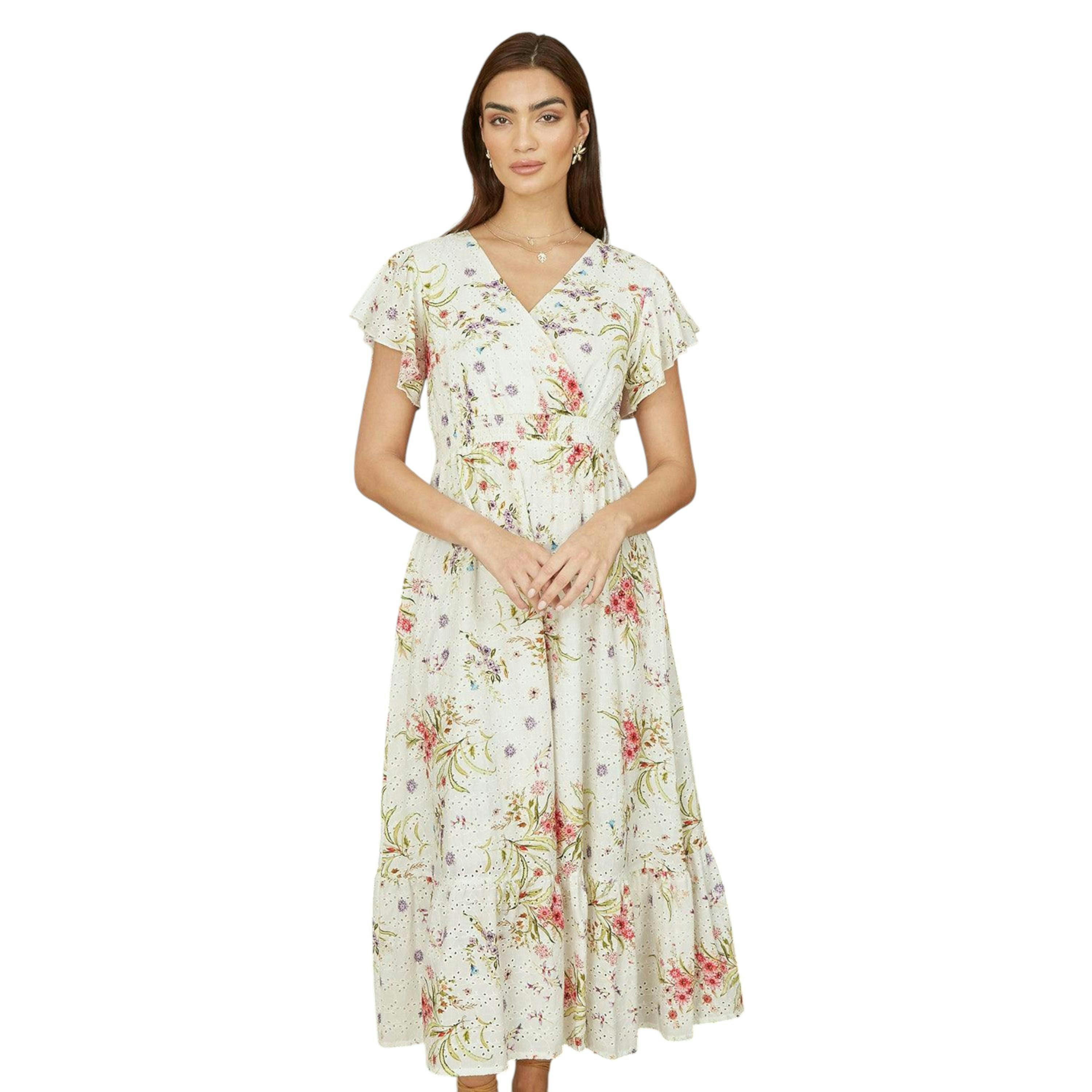 Yumi White Floral Broderie Anglaise Wrap Midi Dress , view 5 of 6
