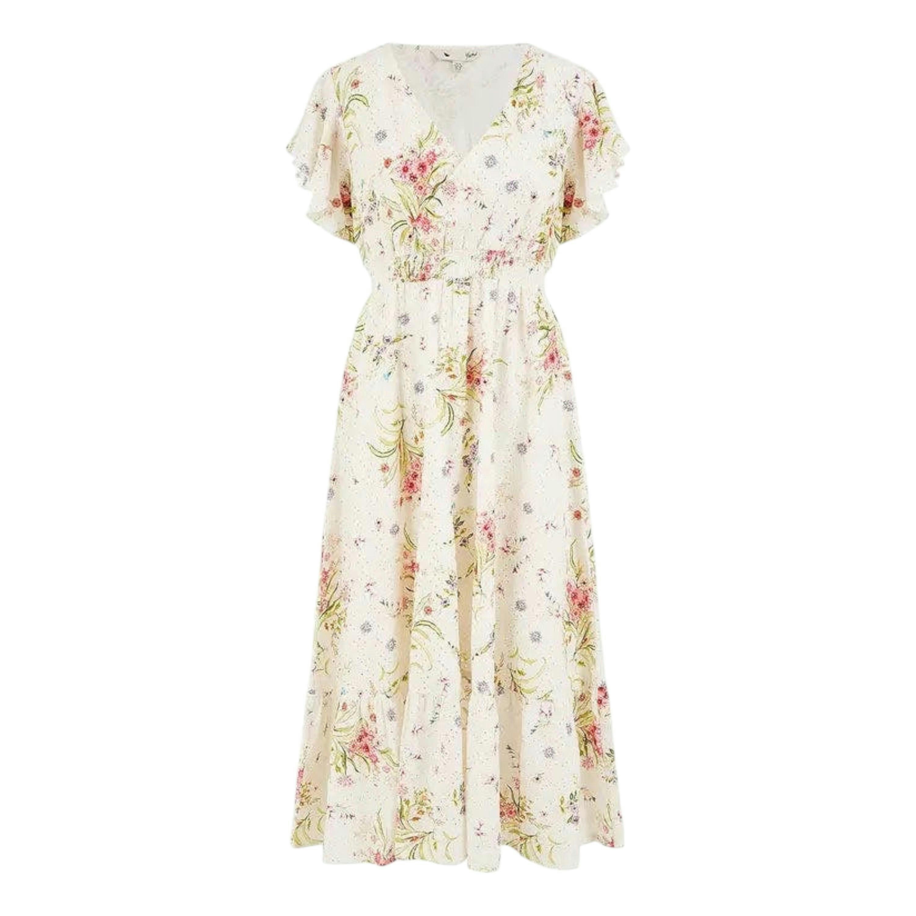 Yumi White Floral Broderie Anglaise Wrap Midi Dress , view 6 of 6