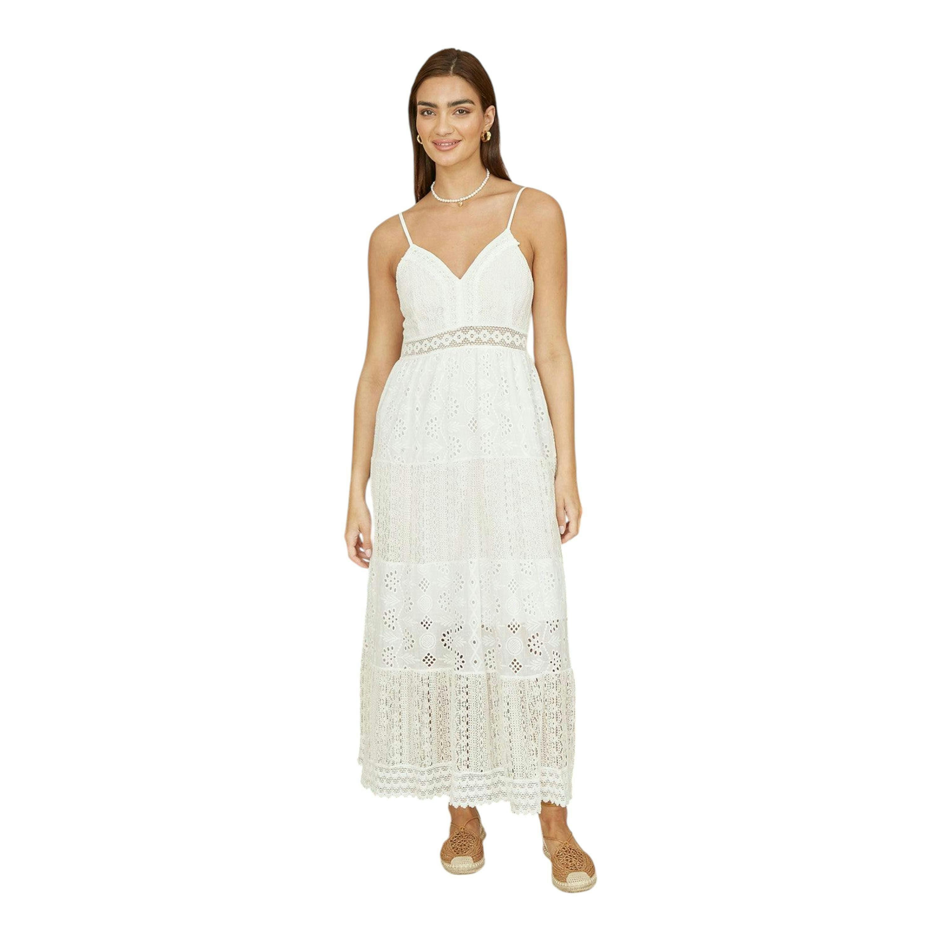 Yumi White Tiered Maxi Dress With Ruched Back , view 1 of 4