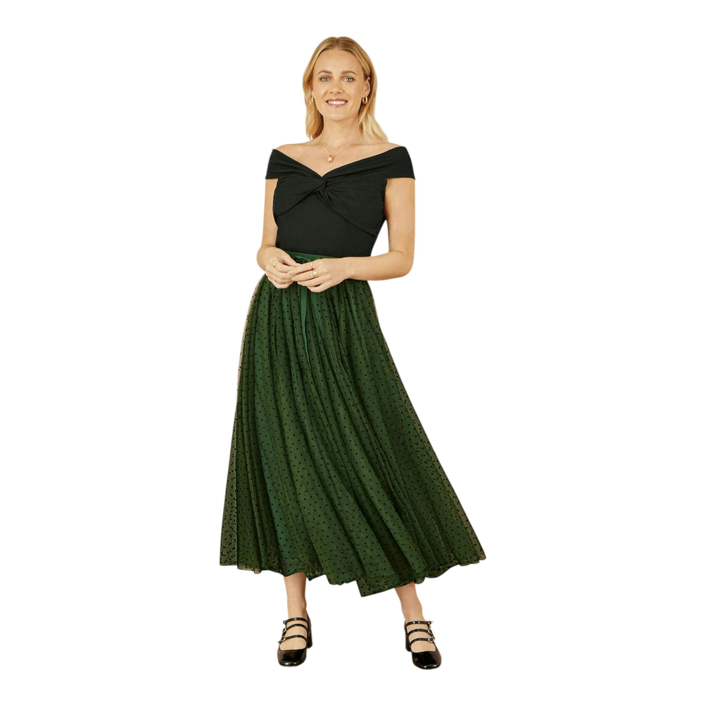 Yumi Green Mesh Heart Print Tulle Skirt , view 1 of 4