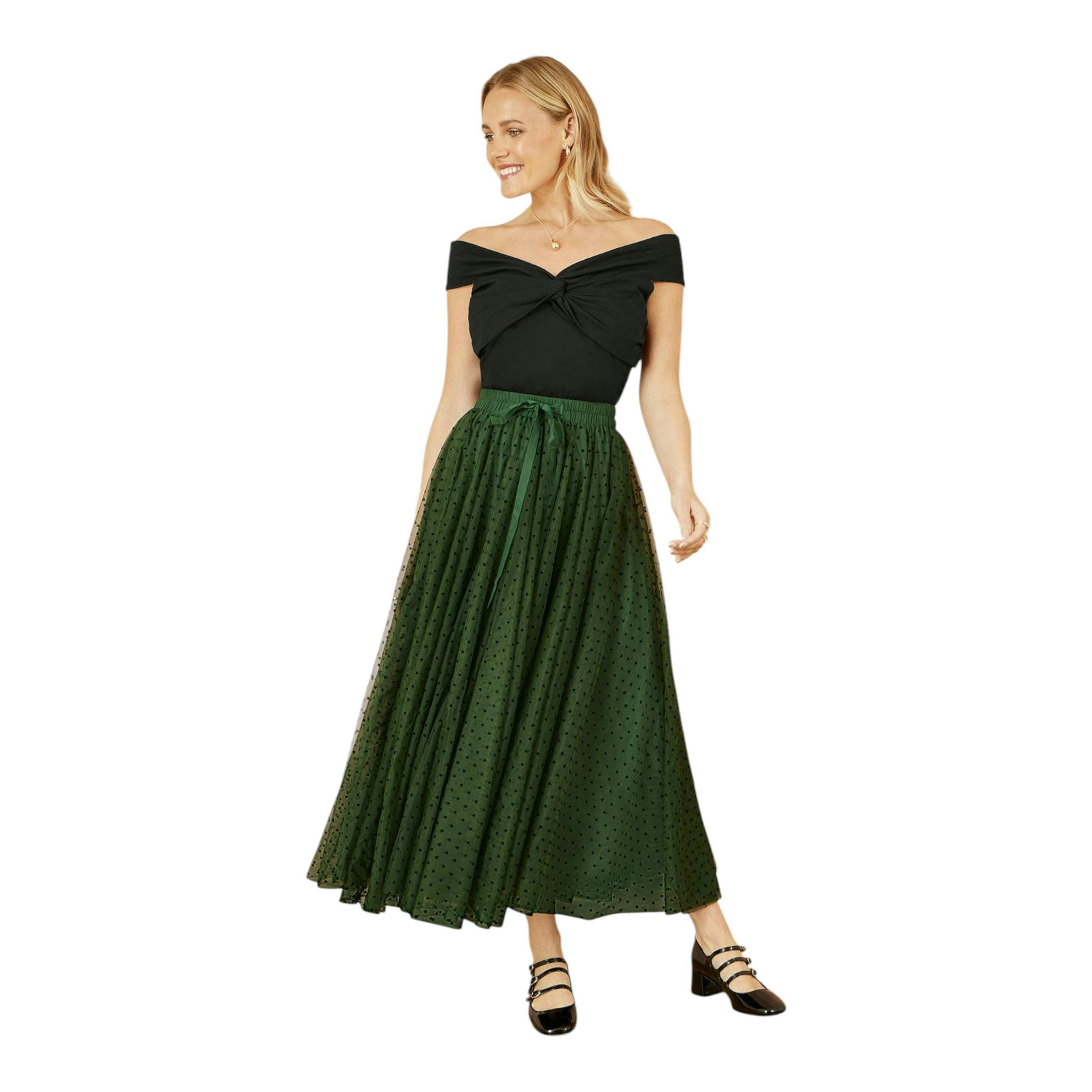 Yumi Green Mesh Heart Print Tulle Skirt , view 2 of 4