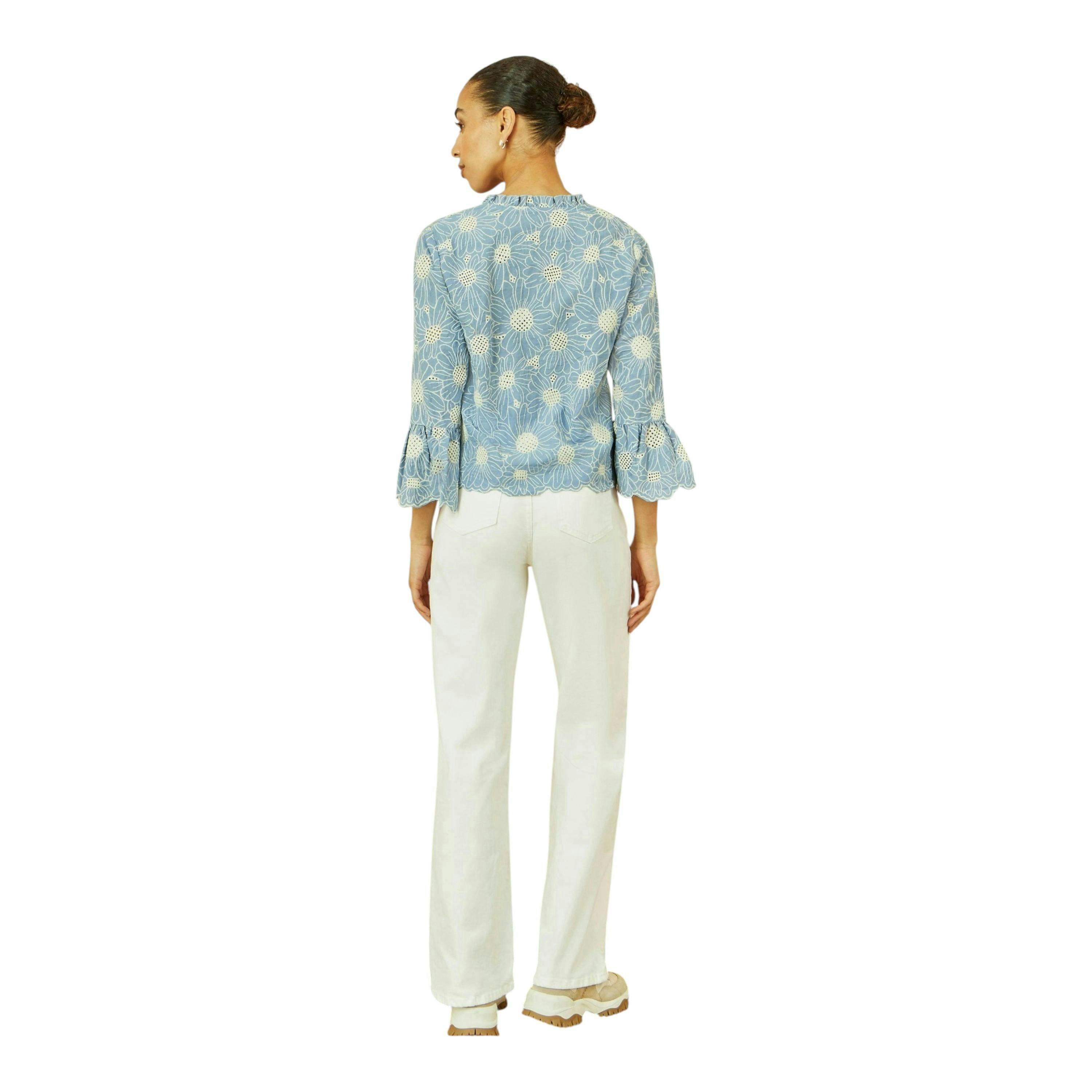 Yumi Blue Daisy Broderie Shirt With Fluted Sleeves , view 5 of 5
