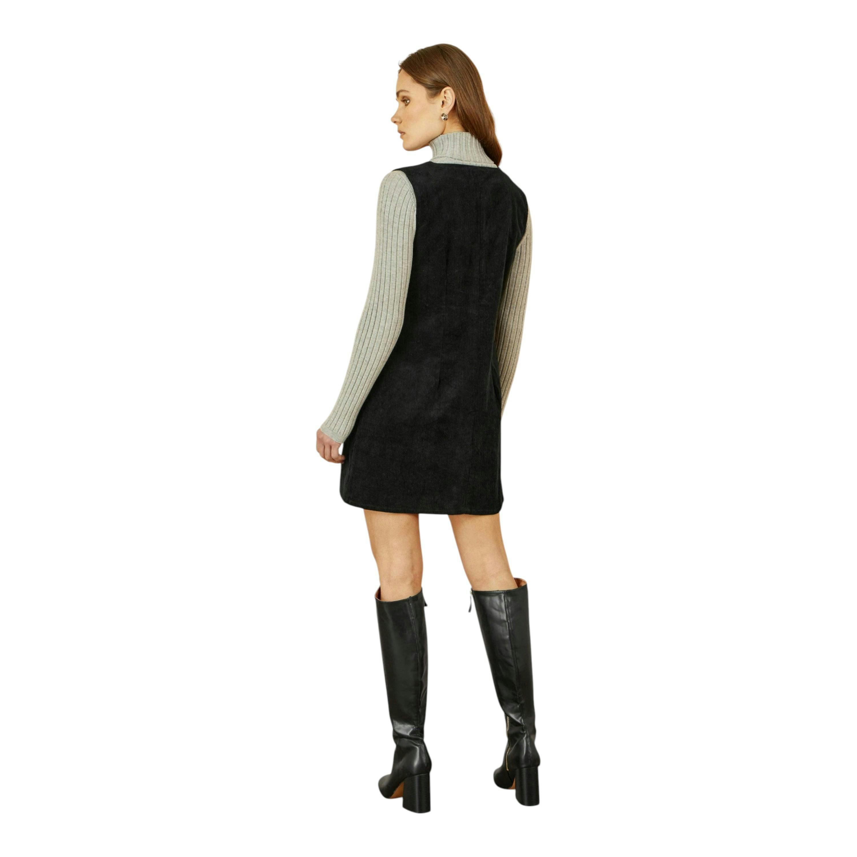 Yumi Black Cord Button Through Pinafore Dress With Pockets , view 4 of 4