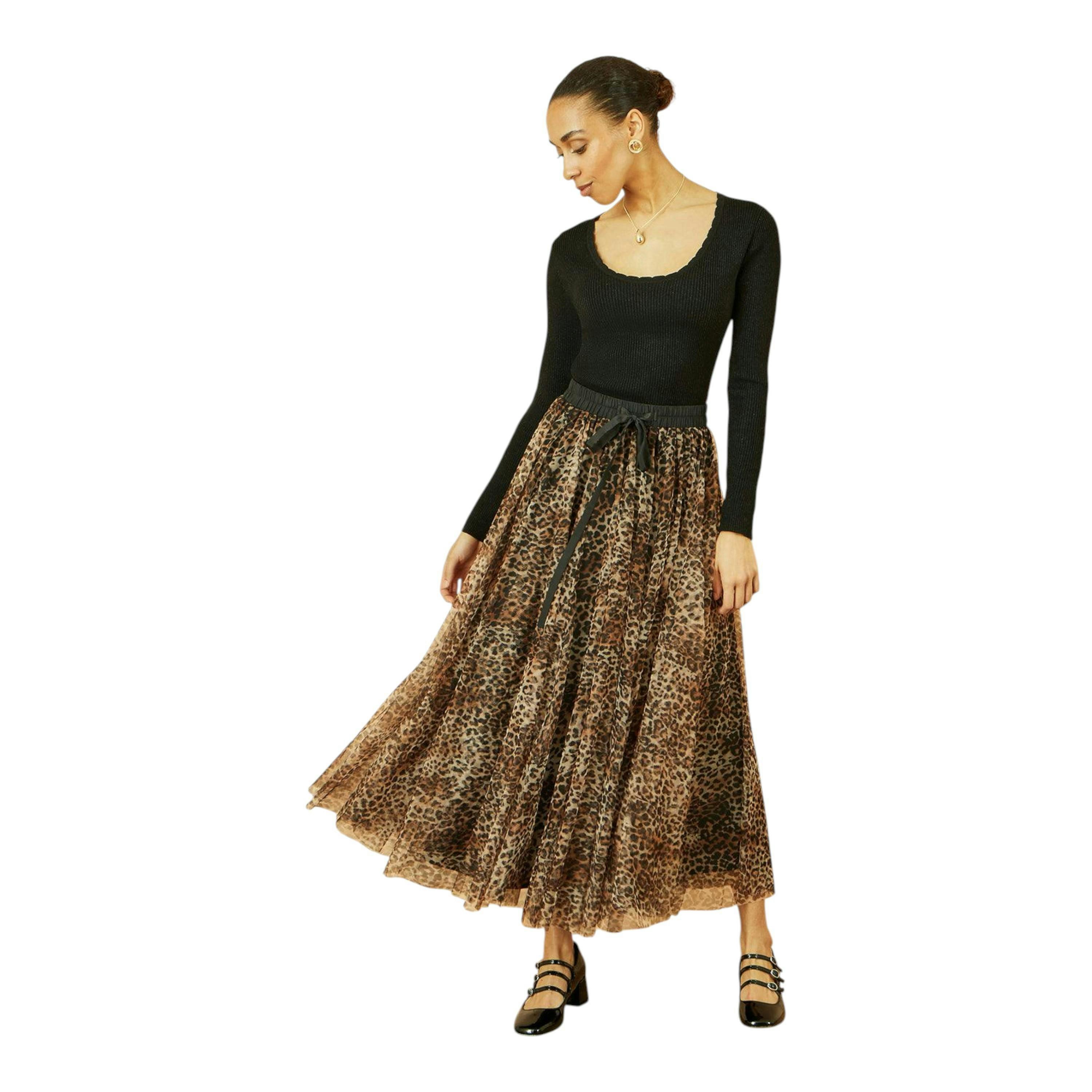 Yumi Brown Leopard Mesh Tulle Skirt , view 1 of 6