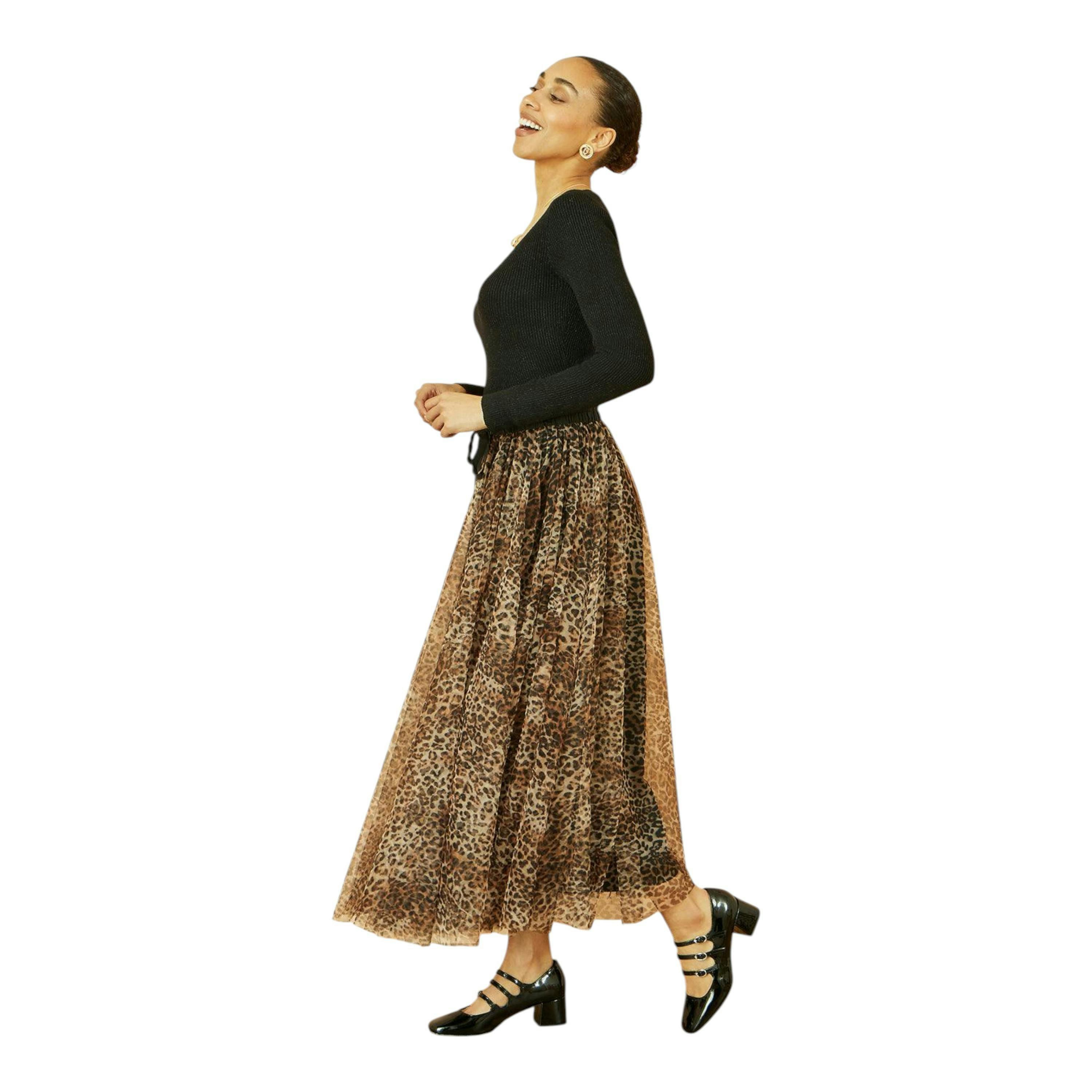 Yumi Brown Leopard Mesh Tulle Skirt , view 2 of 6