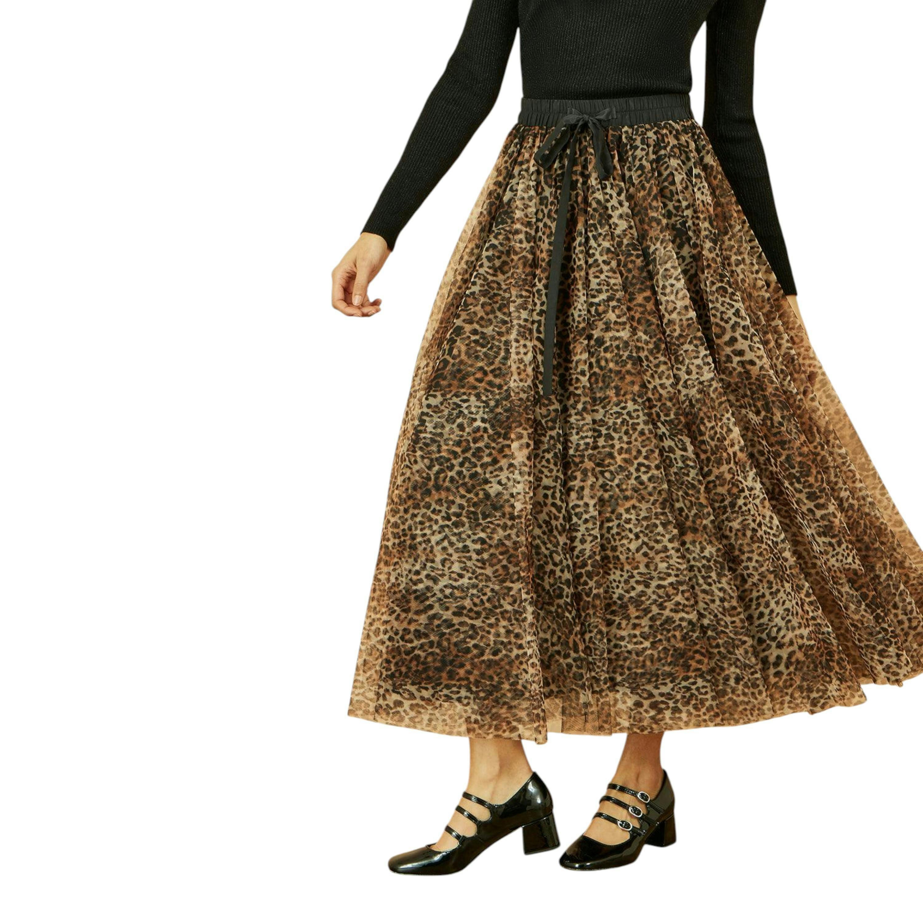 Yumi Brown Leopard Mesh Tulle Skirt , view 3 of 6