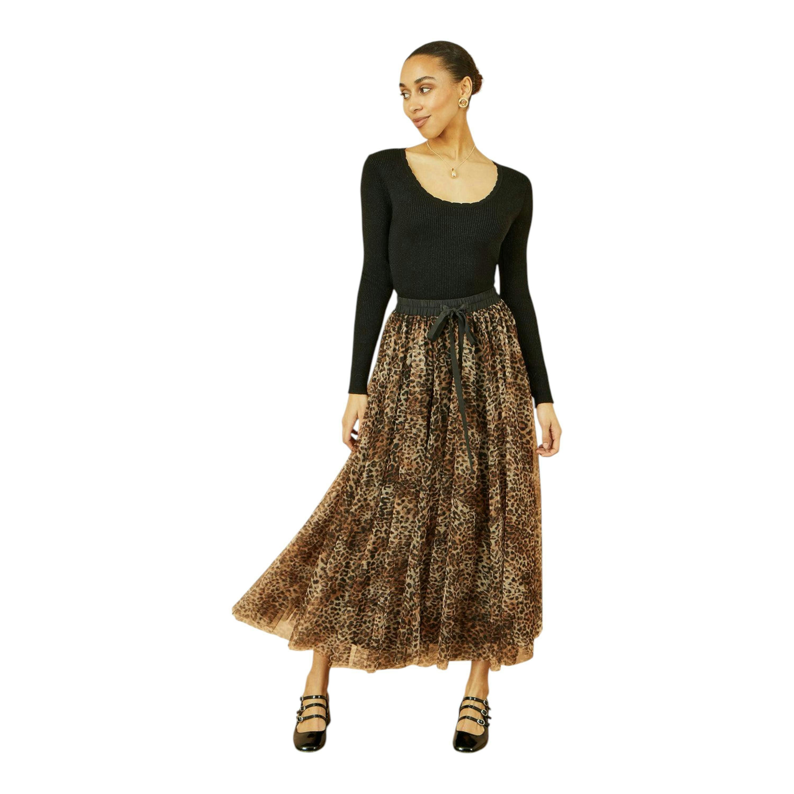 Yumi Brown Leopard Mesh Tulle Skirt , view 4 of 6