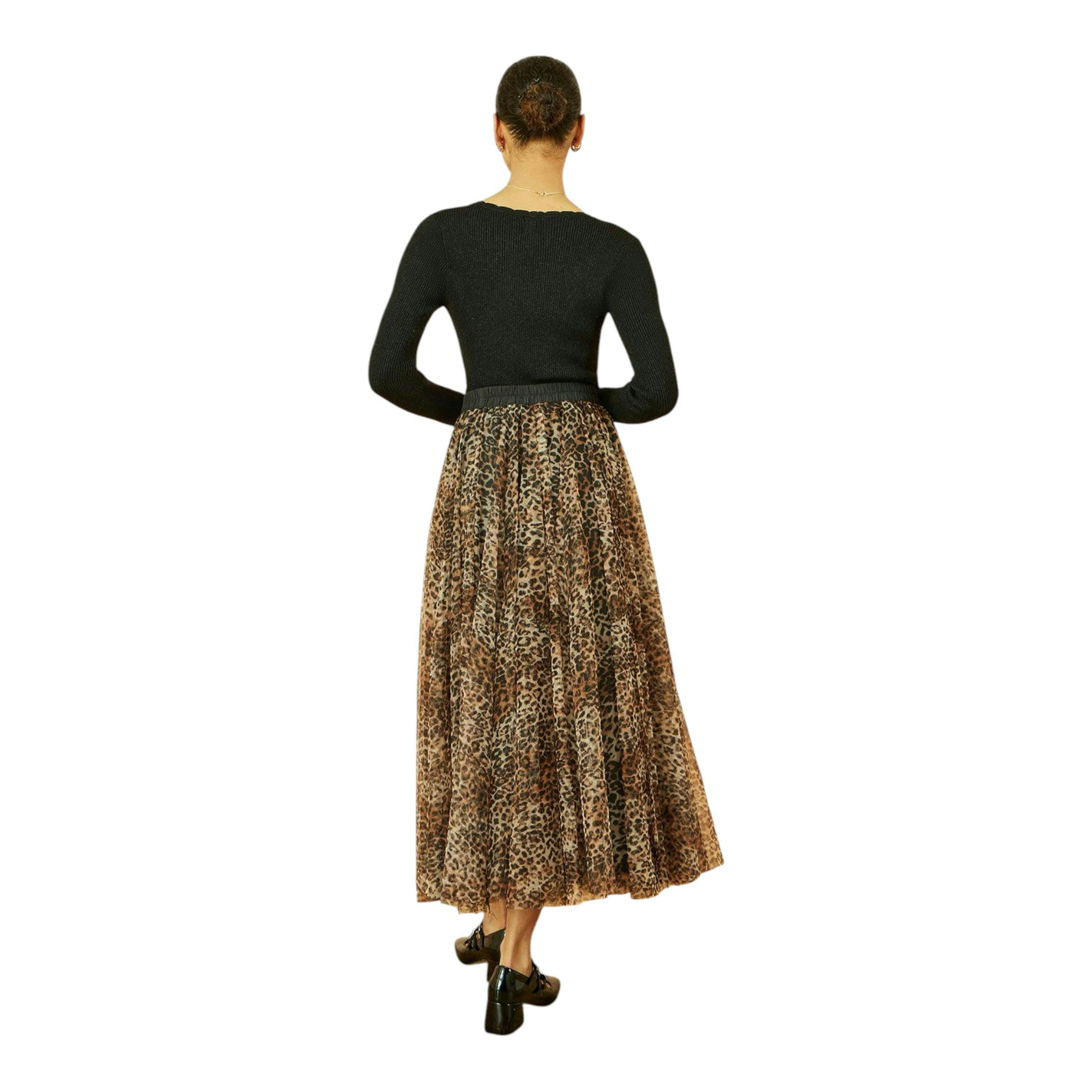 Yumi Brown Leopard Mesh Tulle Skirt , view 5 of 6