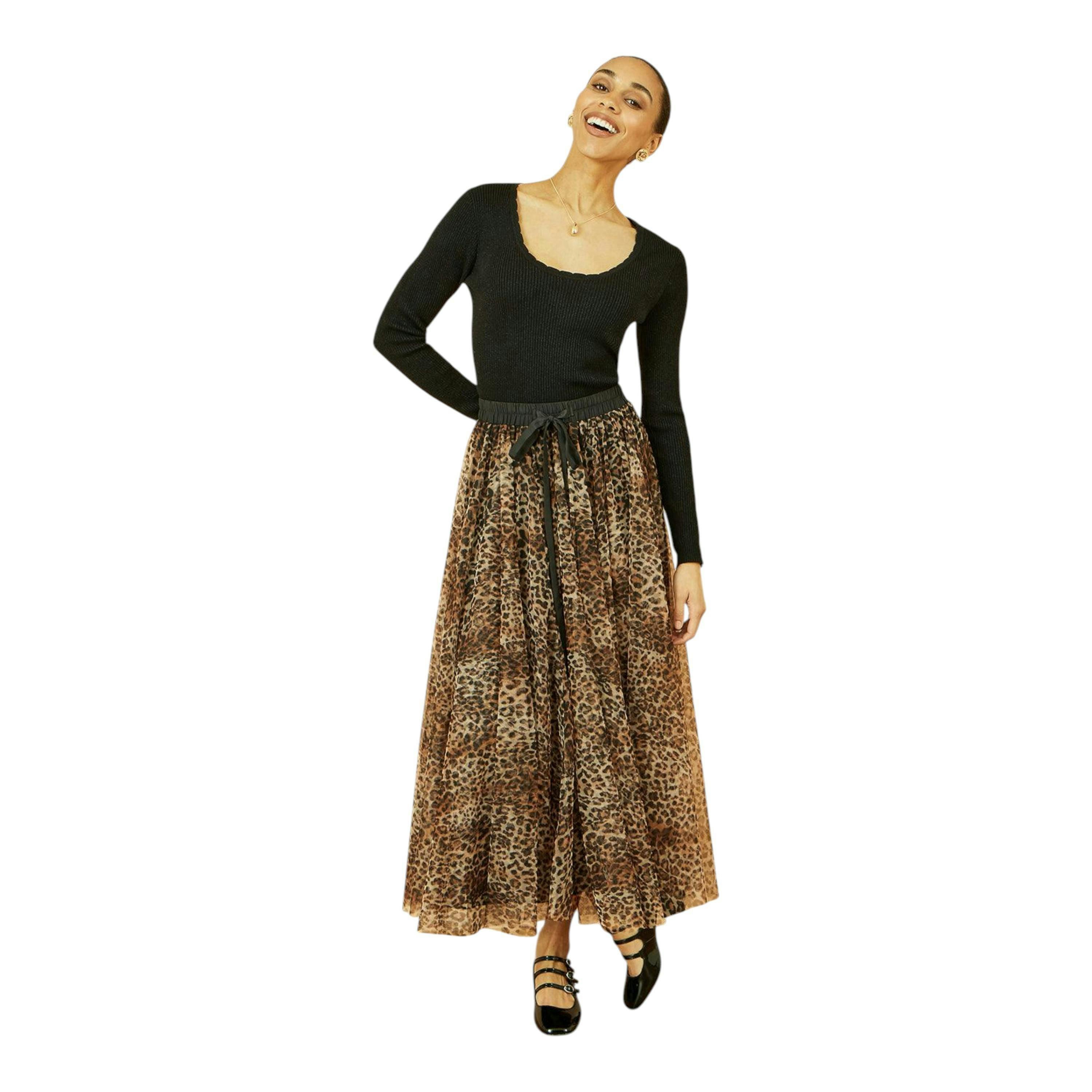 Yumi Brown Leopard Mesh Tulle Skirt , view 6 of 6