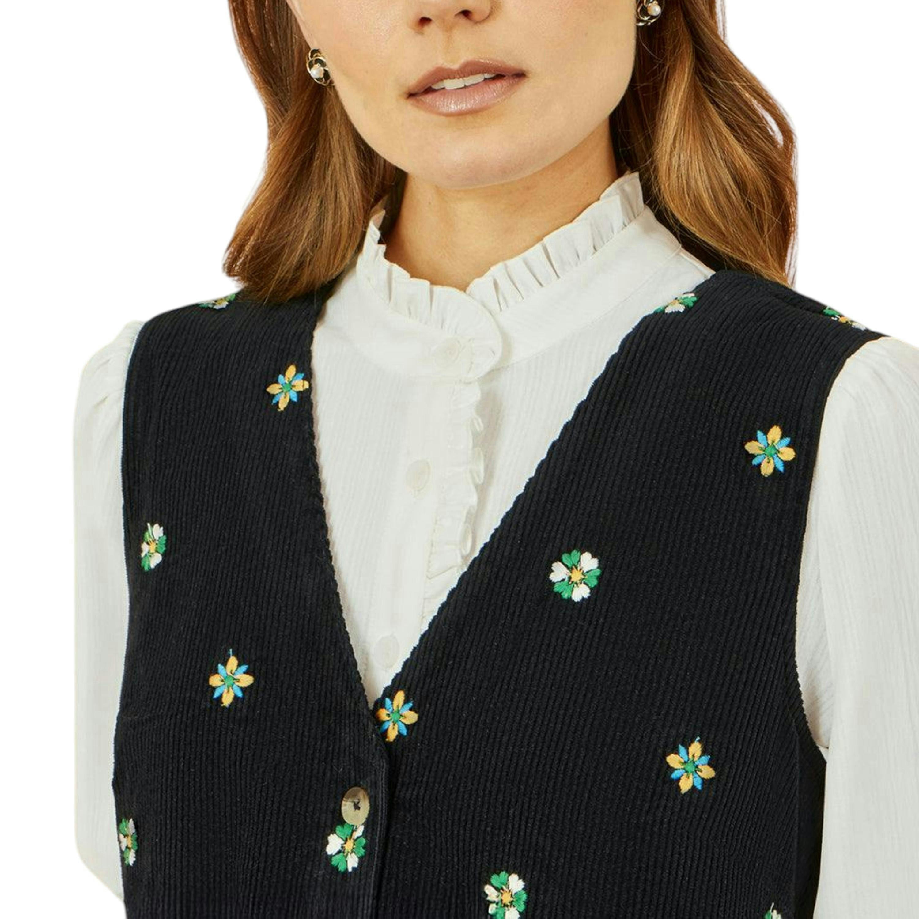 Yumi Black Flower Embroidered Button Up Pinafore Dress , view 3 of 5
