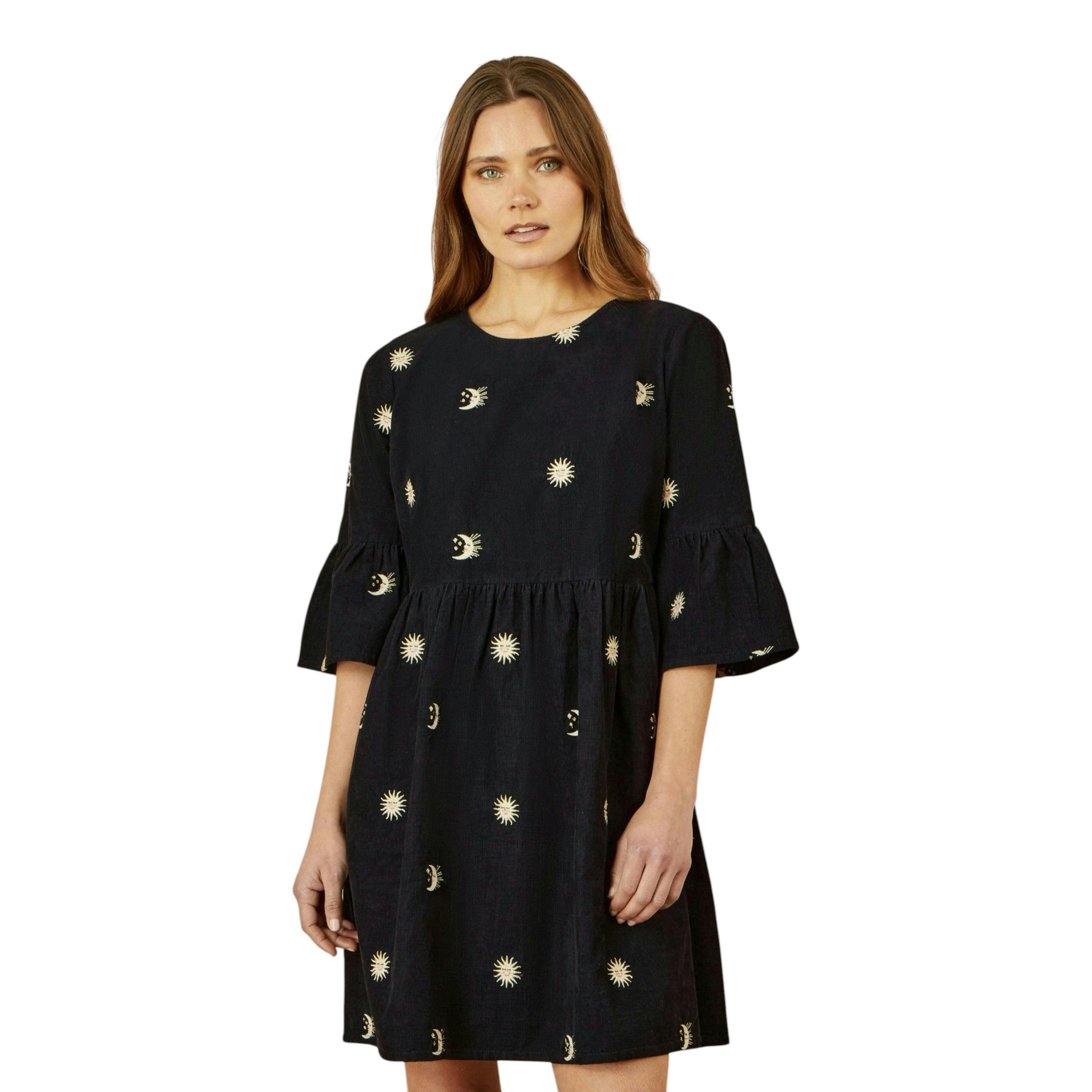 Yumi Black Cosmic Embroidery Cord Tunic Dress , view 1 of 4