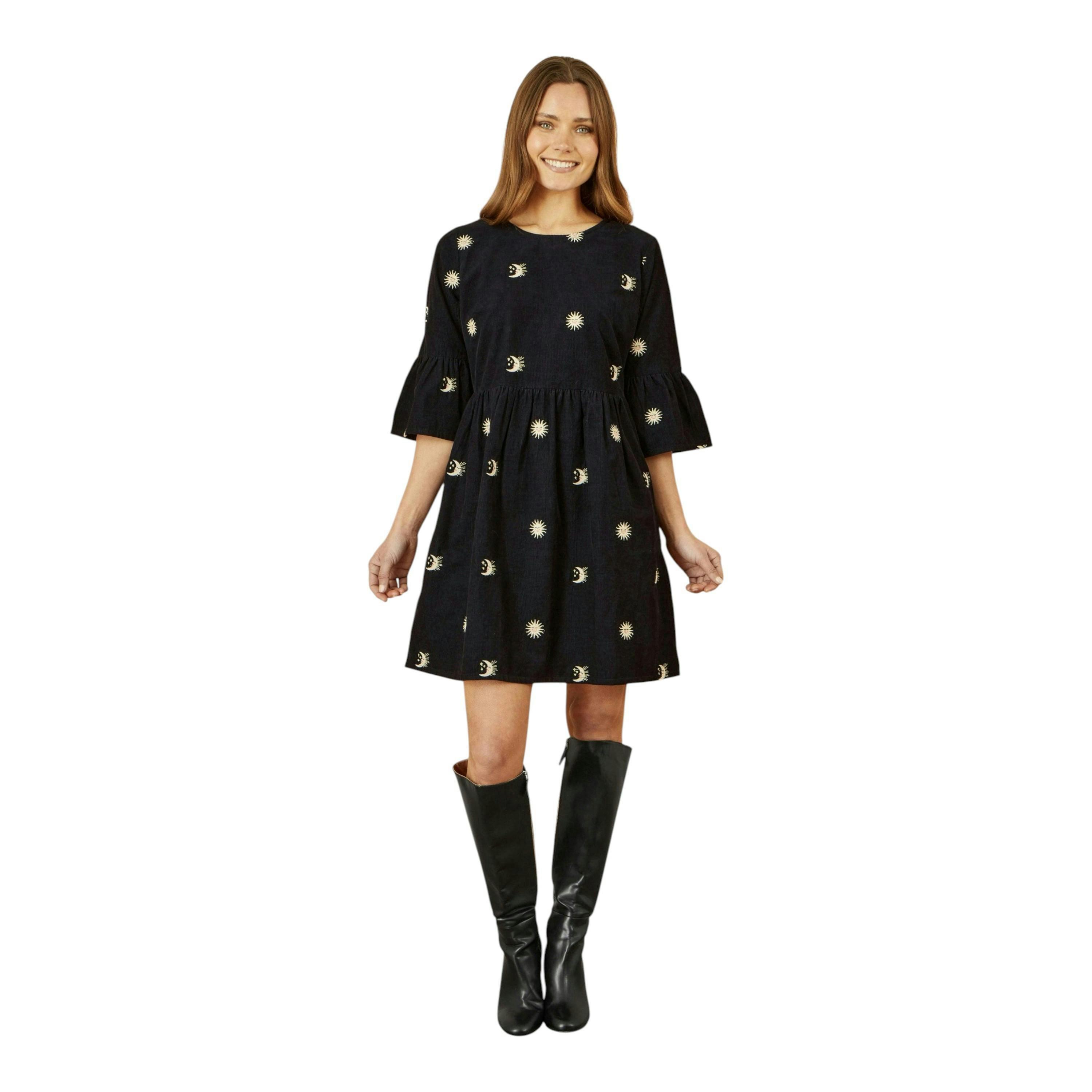 Yumi Black Cosmic Embroidery Cord Tunic Dress , view 3 of 4