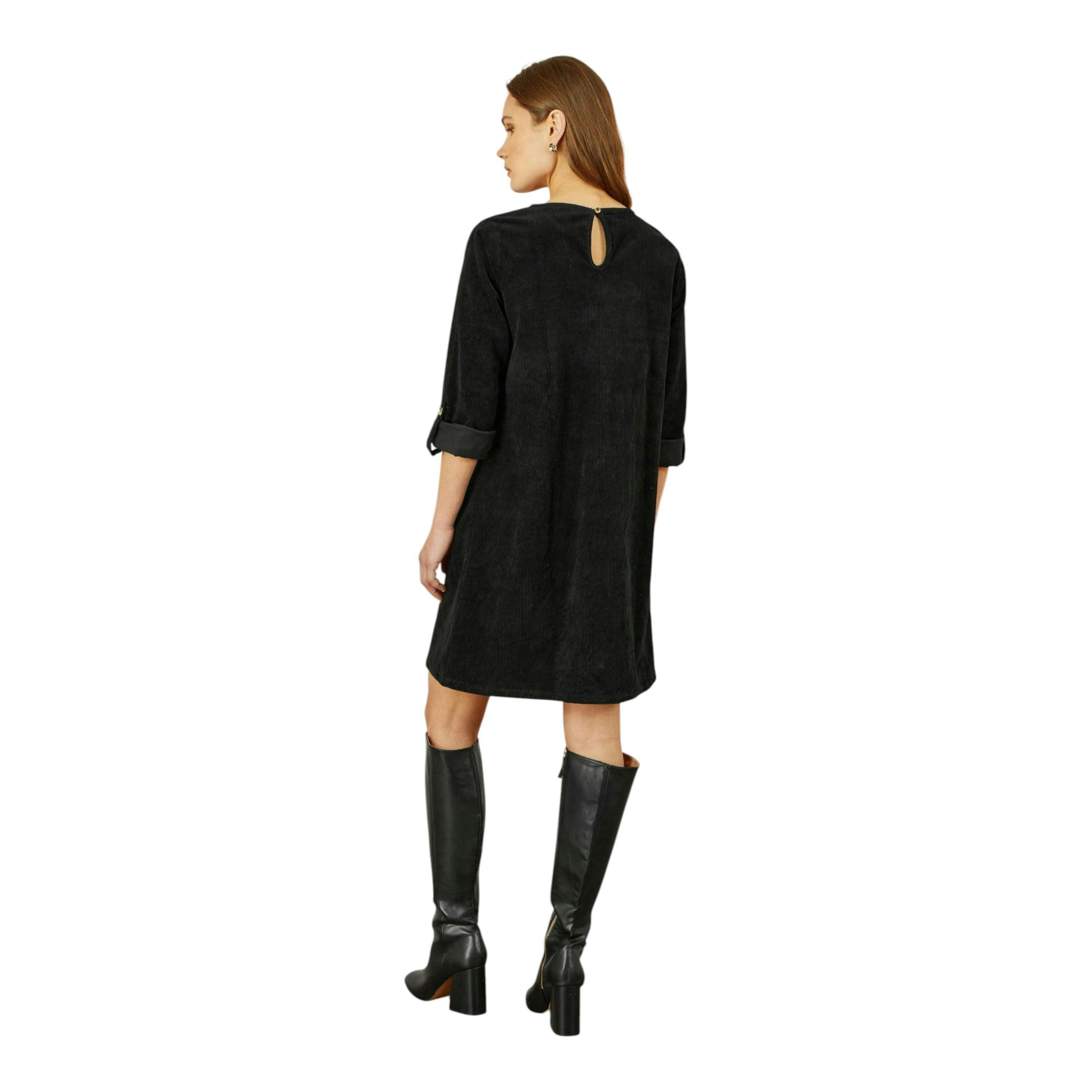 Yumi Black Cord Tunic Dress With 3/4 Sleeves And Pockets , view 5 of 5