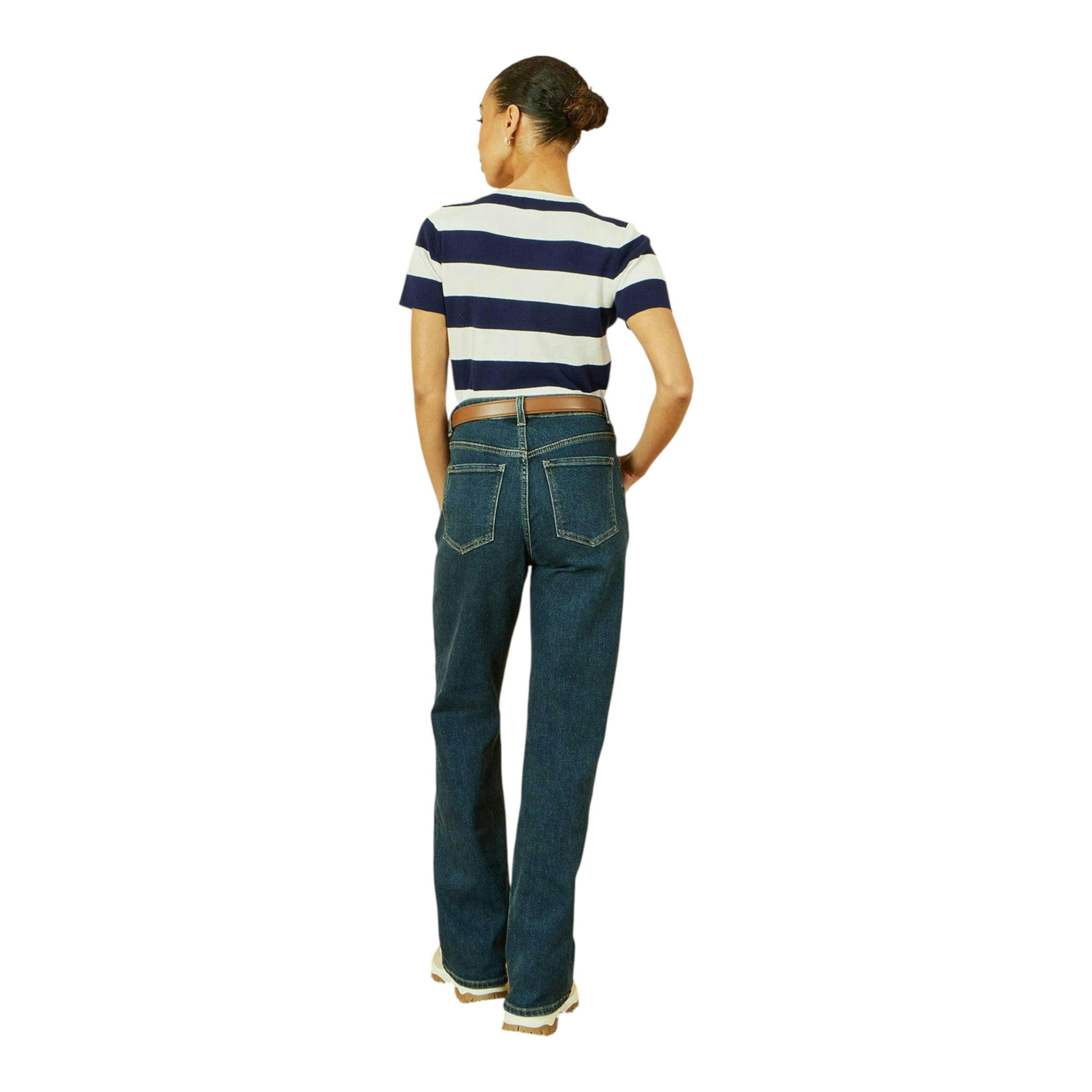 Yumi Navy Block Stripe Knitted Top With Button Details , view 5 of 5